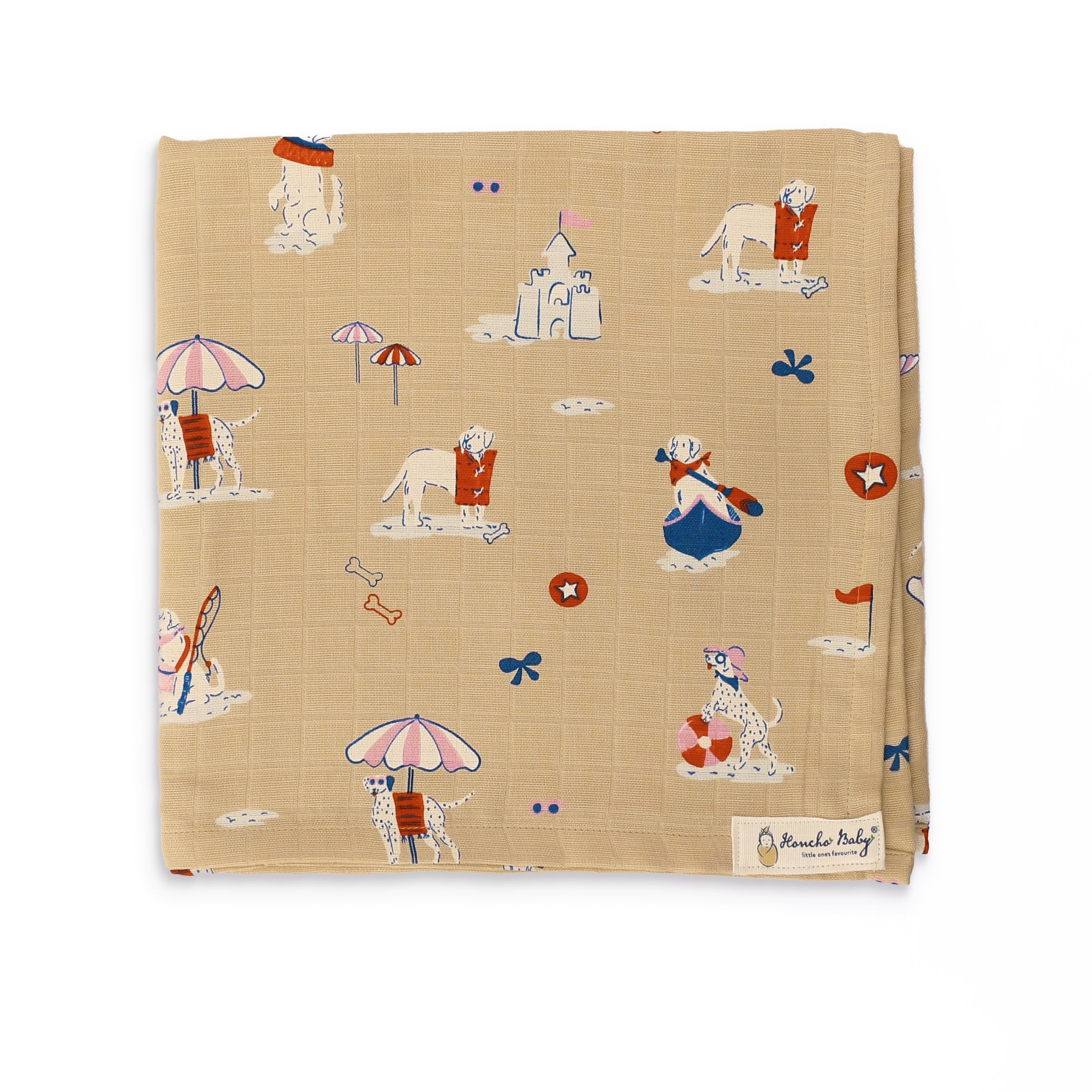 Pawsome Beach Day  - Organic Cotton (double layer) Baby Muslin Swaddle Set (110 X 110 cms)
