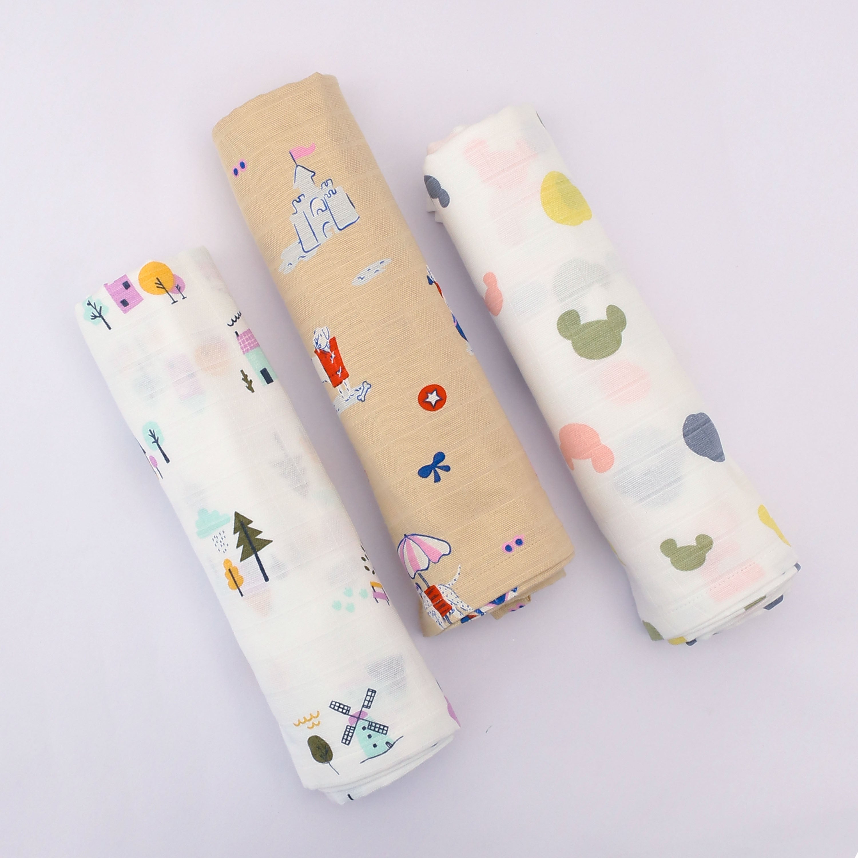 Baby Muslin Swaddle/ Blanket ( double layer ) Organic Cotton - 110 X 110 cms (1 Pack)  3 Pack - Wonderland tales Combo - NEW