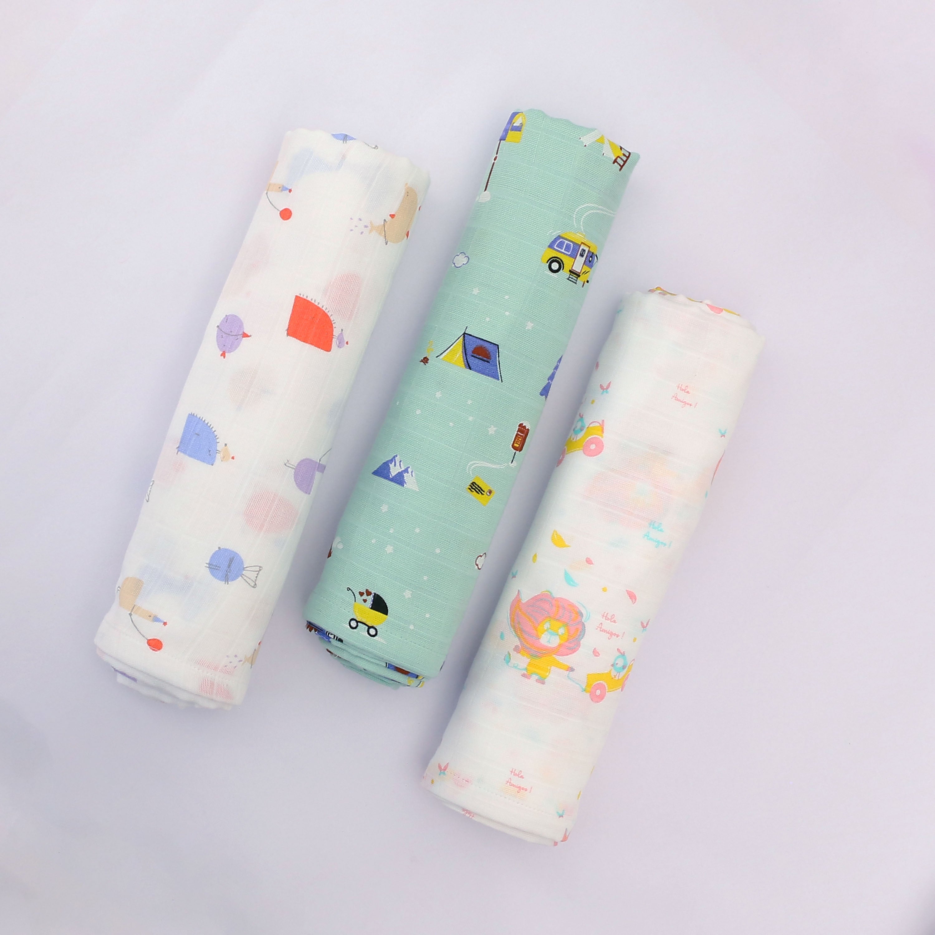 Baby Muslin Swaddle/ Blanket ( double layer ) Organic Cotton - 110 X 110 cms (1 Pack)  3 Pack- Little adventures Combo - NEW