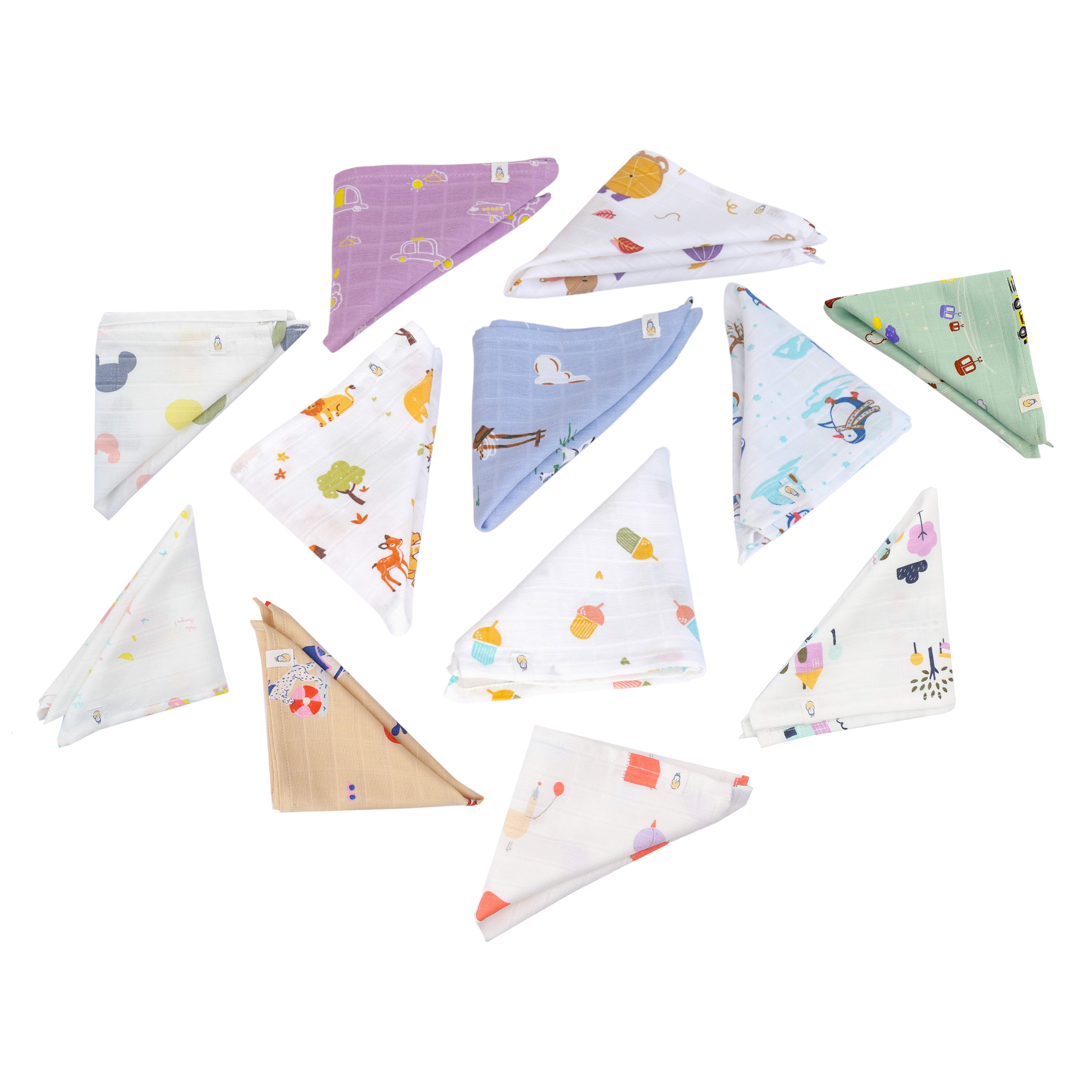 Muslin Wash cloth / Hand kerchief - 12 Combo Saver pack (27 x 27 cms)