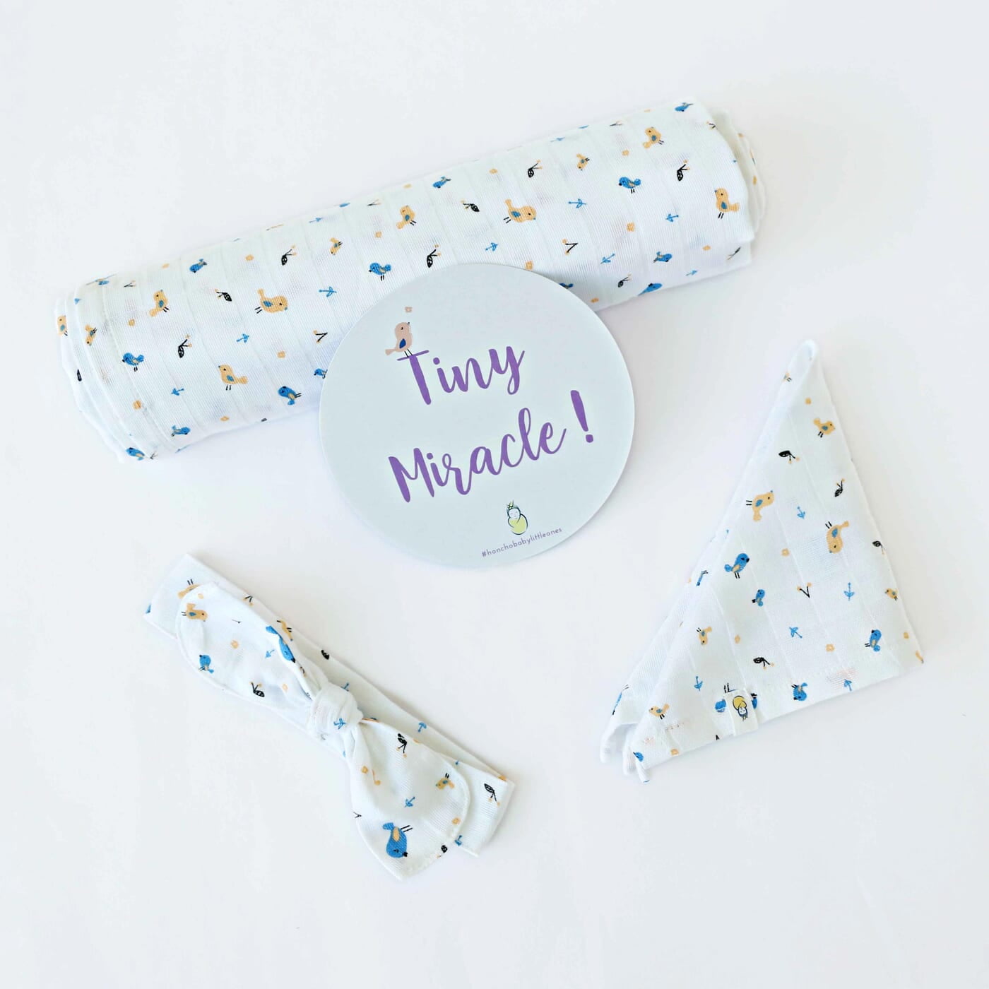 Pretty little birds - Organic Cotton (double layer) Baby Muslin Swaddle Set - 110 X 110 cms