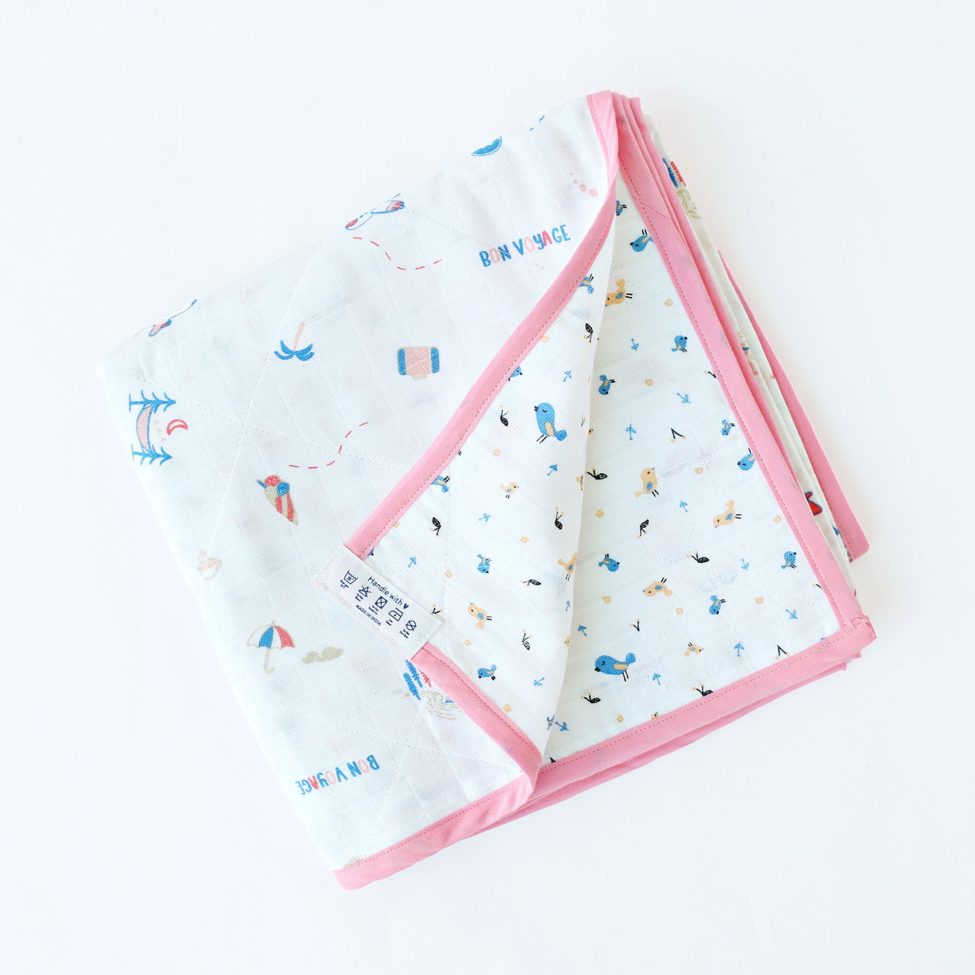 Tiny Travellers & Pretty little birds - Reversible Blanket/Quilt (4 layered)