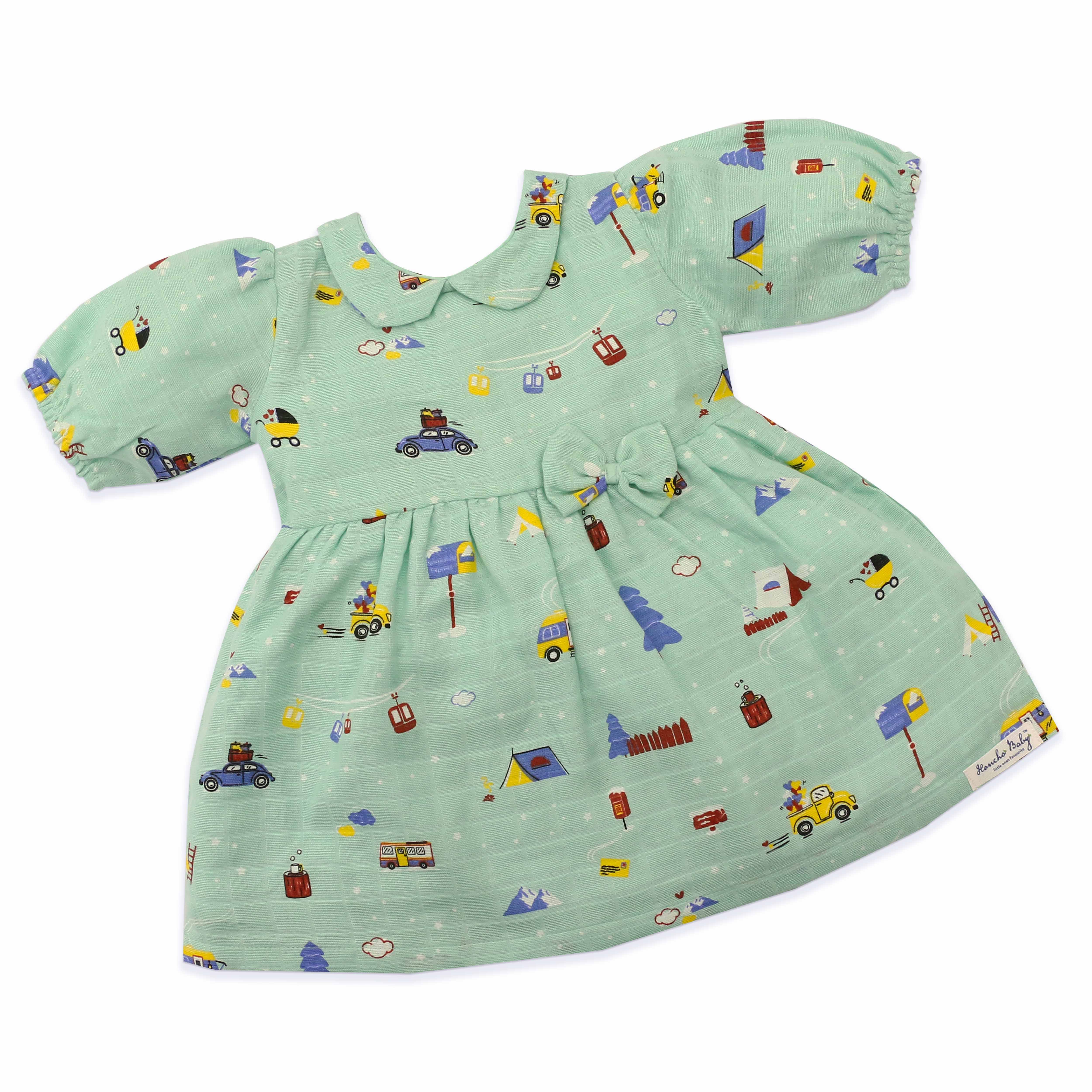 Snowy Village Tales - Half Sleeve Puff Muslin Cotton Frock with Bow (0m to 5 years) NEW