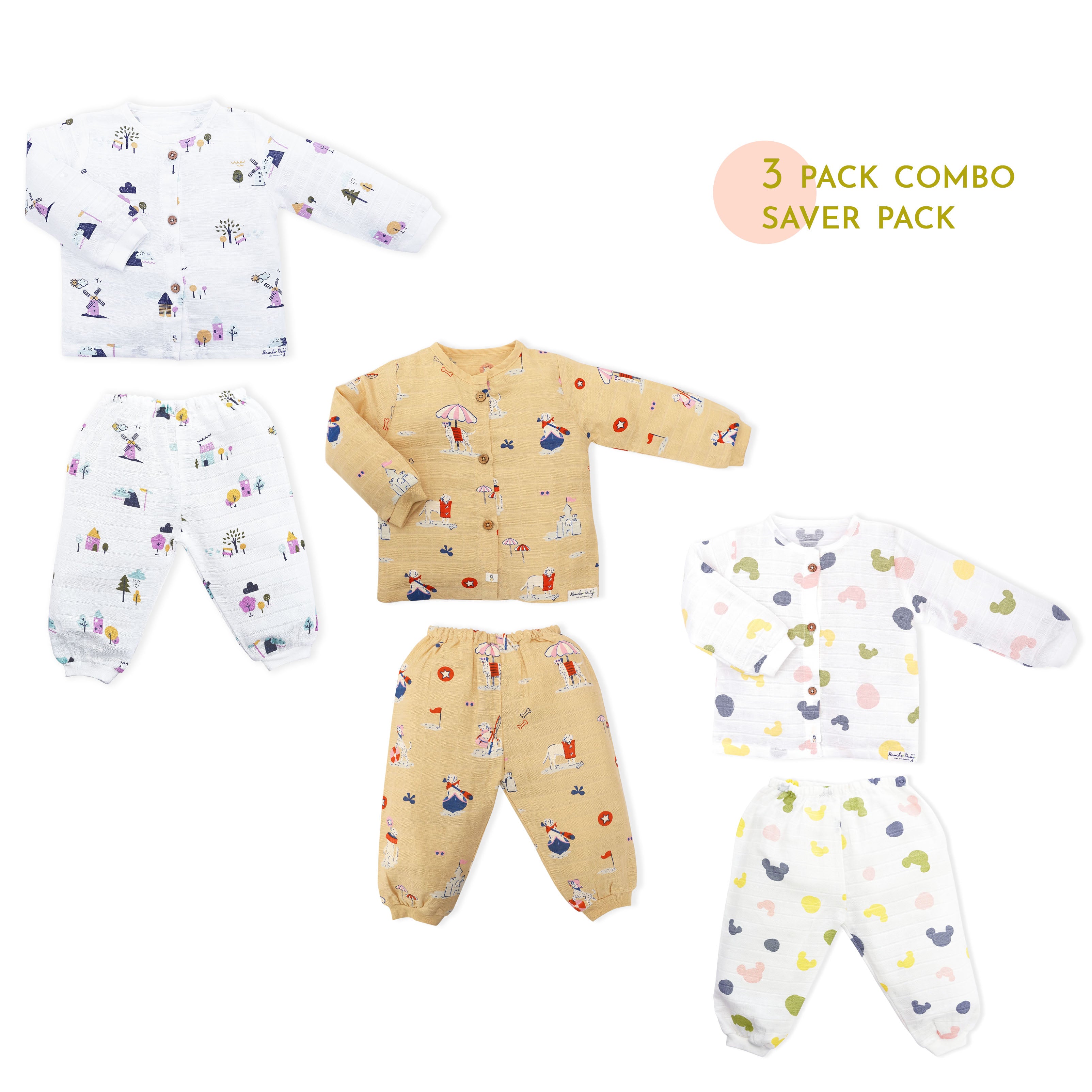 Wonder Tales Combo Saver 3 pack : Full Sleeve & Pant Sets (0m to 5years)
