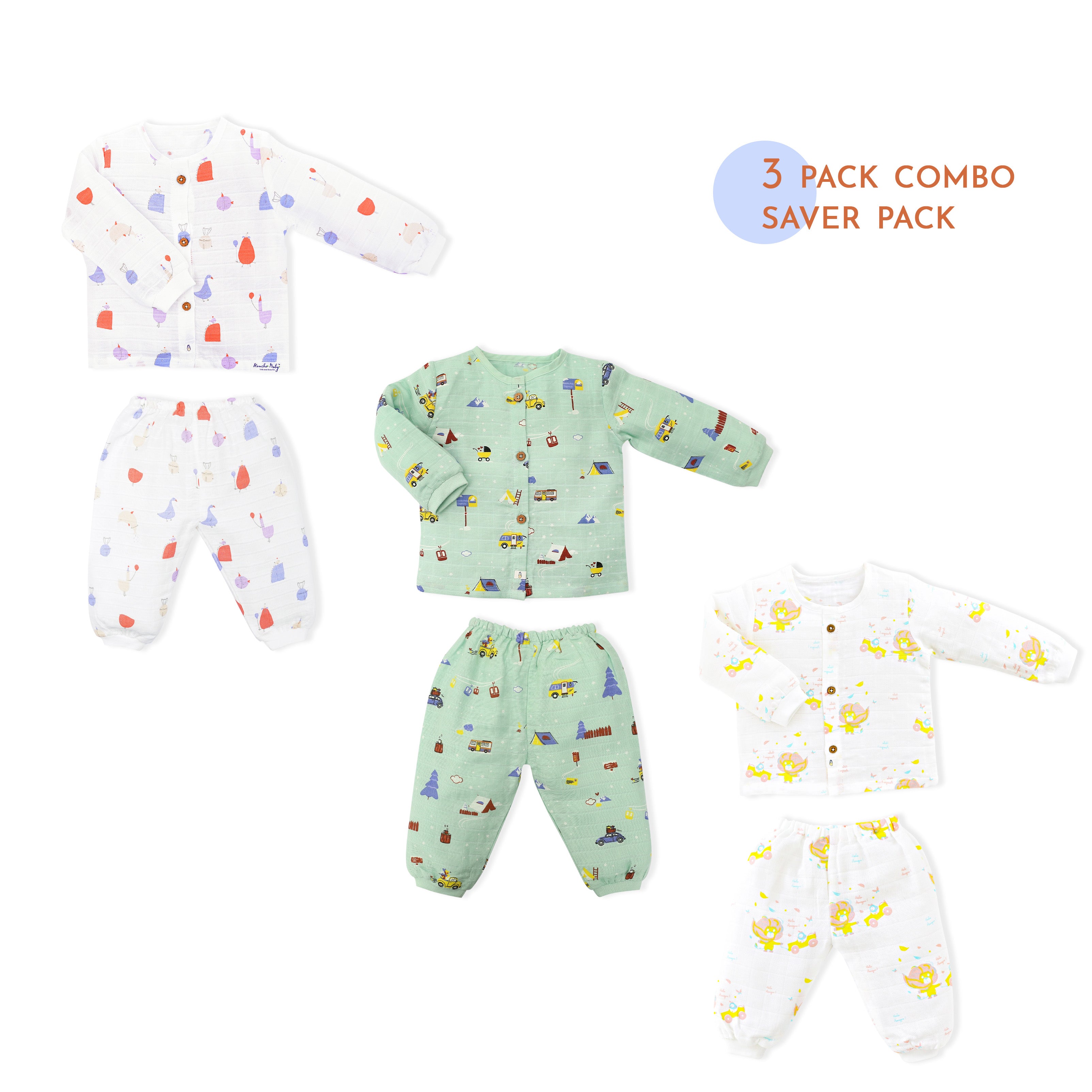 Little adventures Combo Saver 3 pack : Full Sleeve & Pant Sets (0m to 5years)