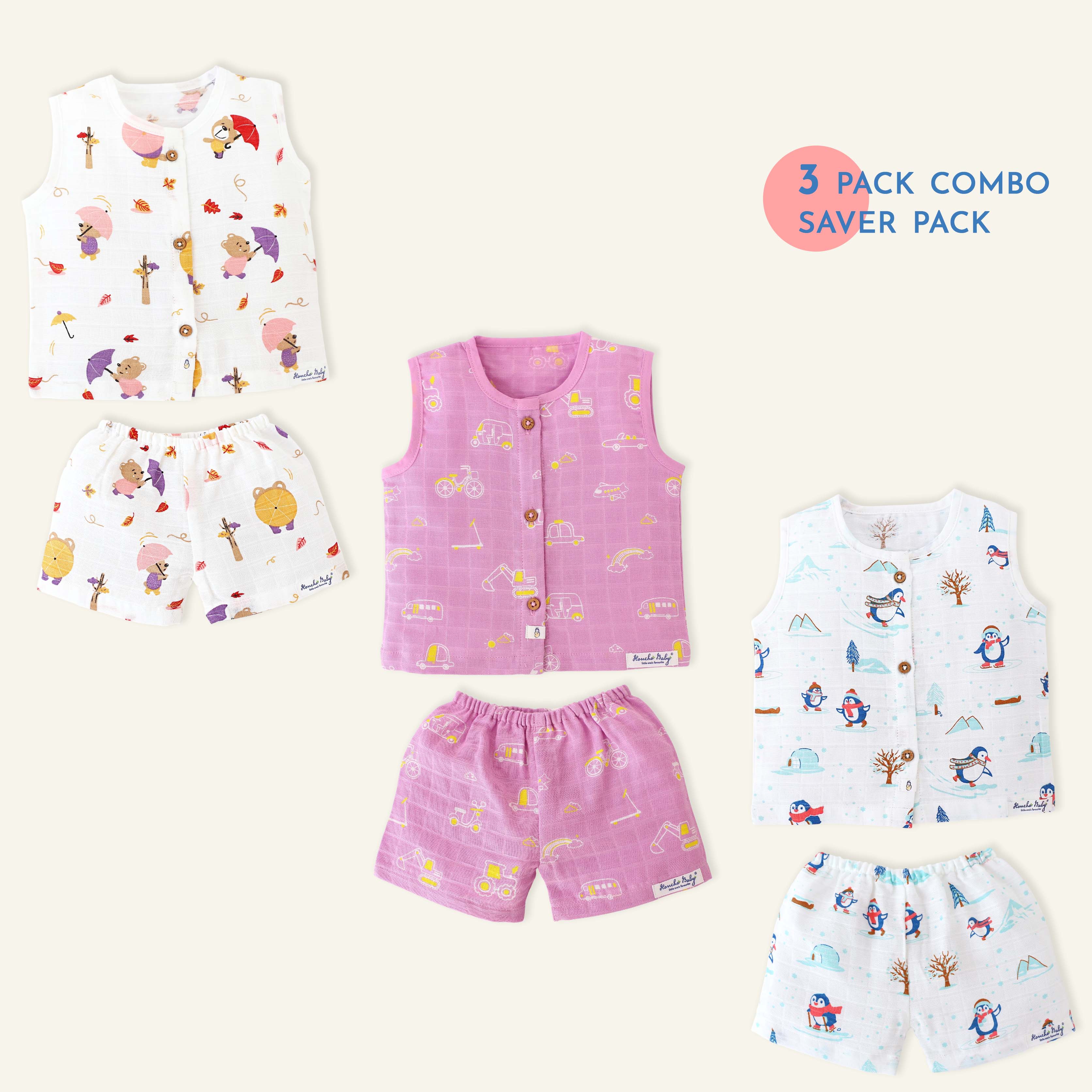 Sleeveless Top - 3 & Shorts - 3 (newborn to 4years) Assorted 3 Pack - Little explorer combo