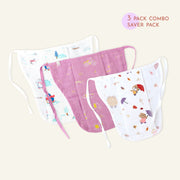 Assorted 3 pack - Reusable Muslin Nappies / Langot (4 Layered Central Panel) - Little explorer combo