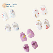 Baby Mittens and Booties 3 Pack Set ( 0 - 4 months ) 100% Cotton (Little Expolrer Combo)