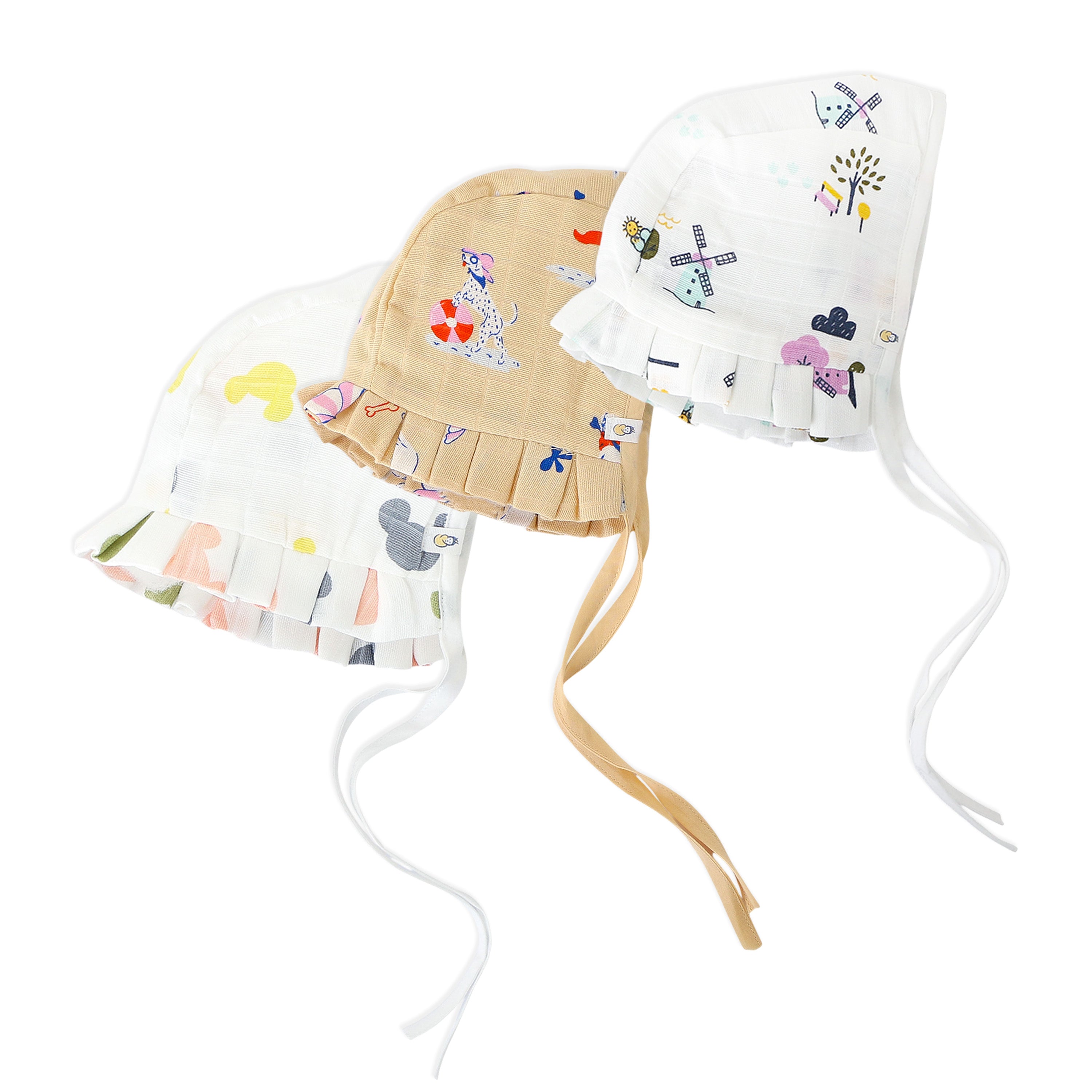 Muslin Baby Cap 100% Cotton ( 0 - 3 months ) 3 Pack Combo NEW