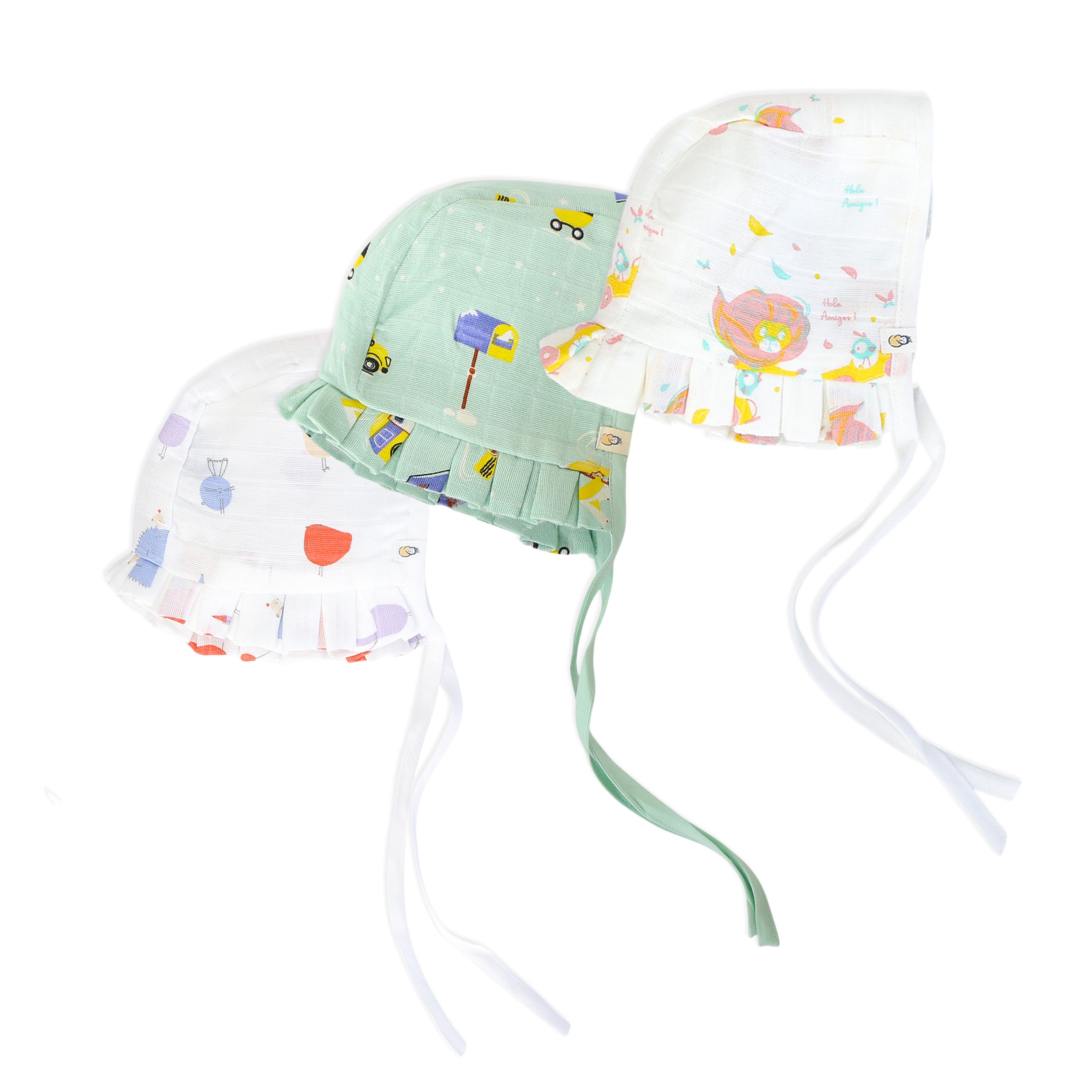 Muslin Baby Cap 100% Cotton ( 0 - 3 months ) 3 Pack Combo NEW