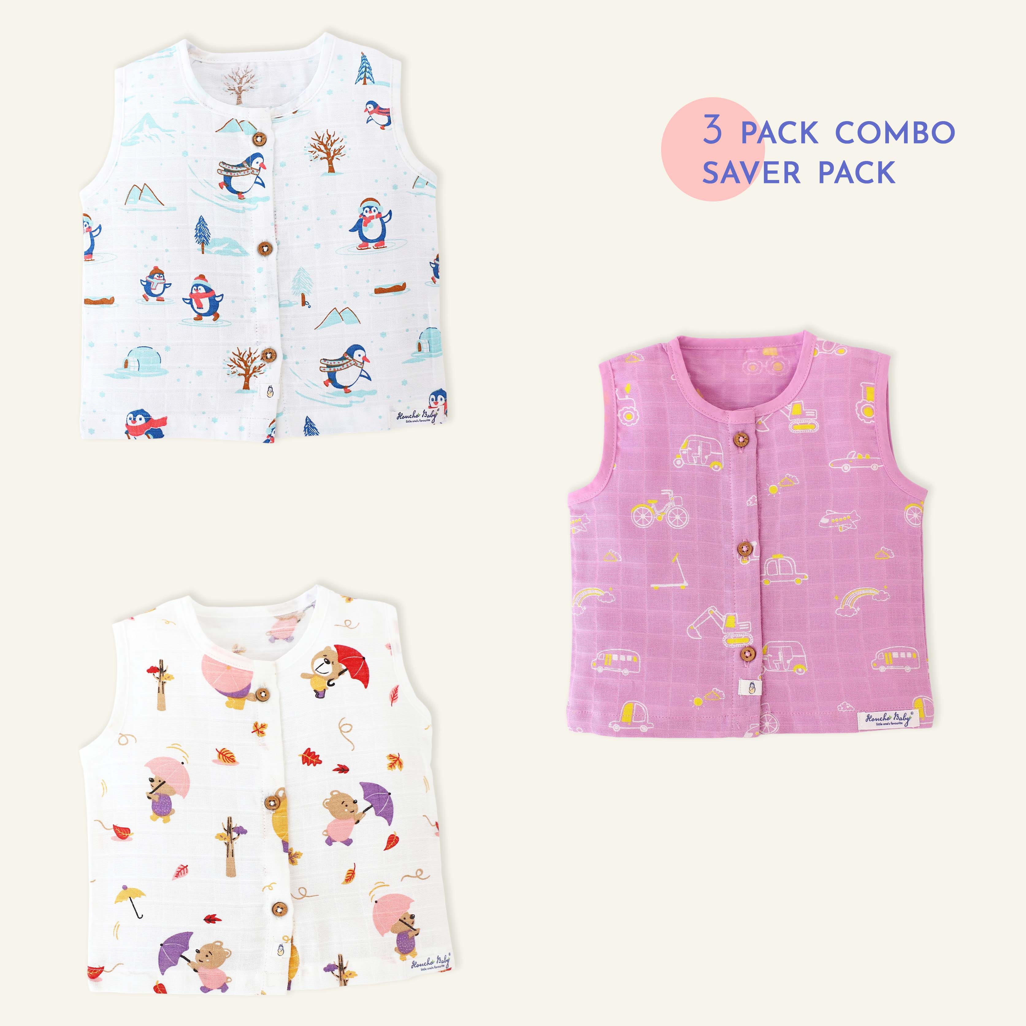 Sleeveless Top (newborn to 4years) Assorted 3 Pack - Little Explorer Combo