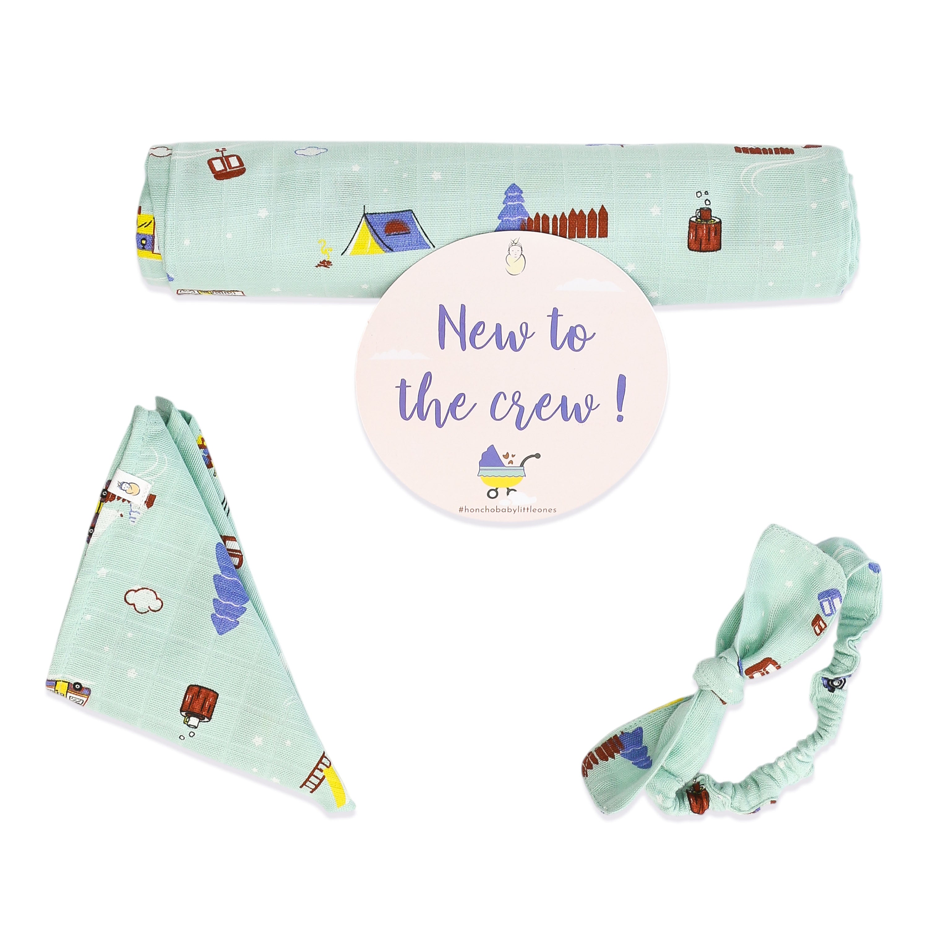 Snowy Village Tales - Organic Cotton (double layer) Baby Muslin Swaddle Set (110 X 110 cms)