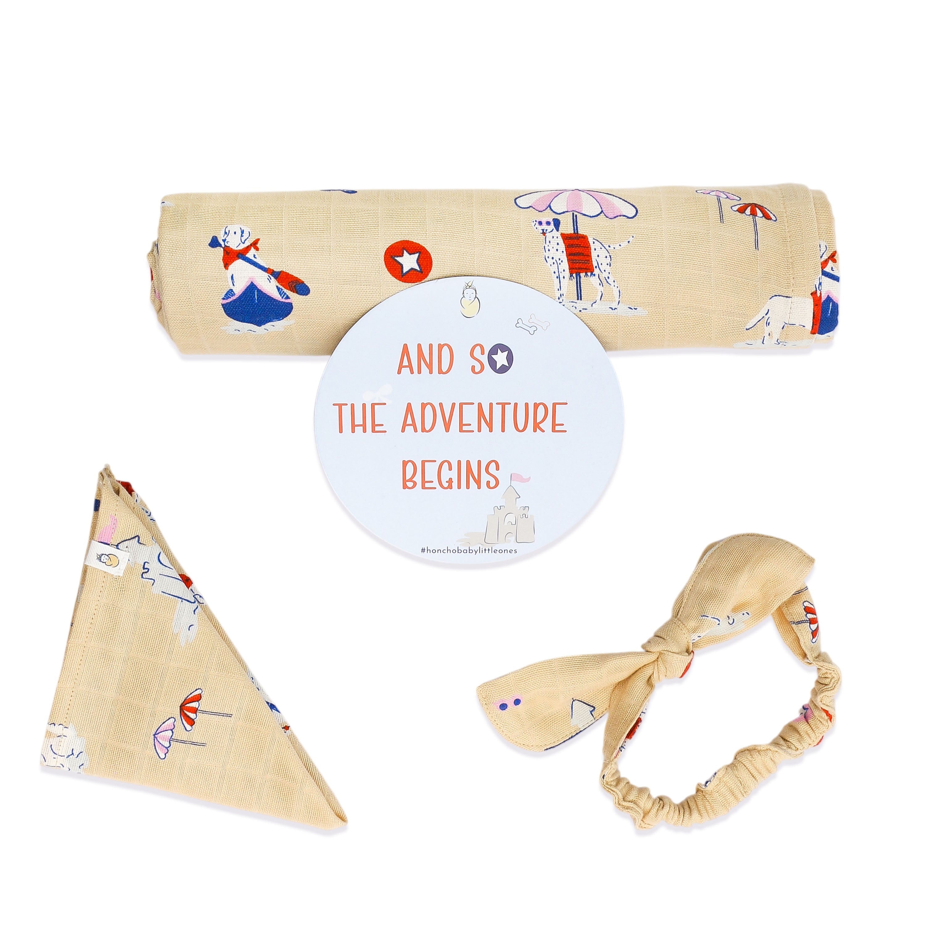 Pawsome Beach Day  - Organic Cotton (double layer) Baby Muslin Swaddle Set (110 X 110 cms)