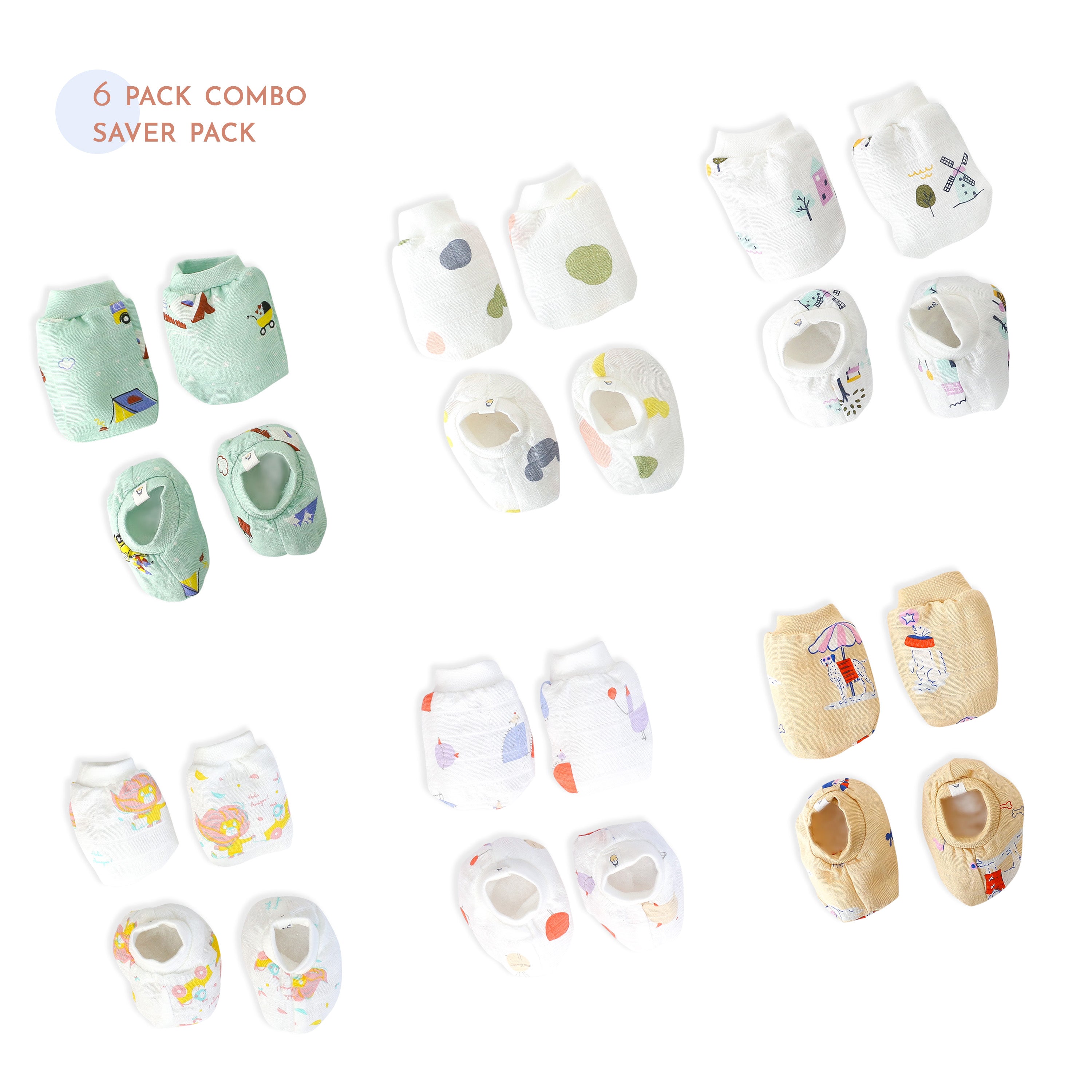 Baby Mittens and Booties 6 Pack Set ( 0 - 4 months ) 100% Cotton - Combo Saver NEW