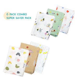 Muslin 100% Cotton Baby Towel (65 X 90 cms) Combo Saver 6 Pack NEW
