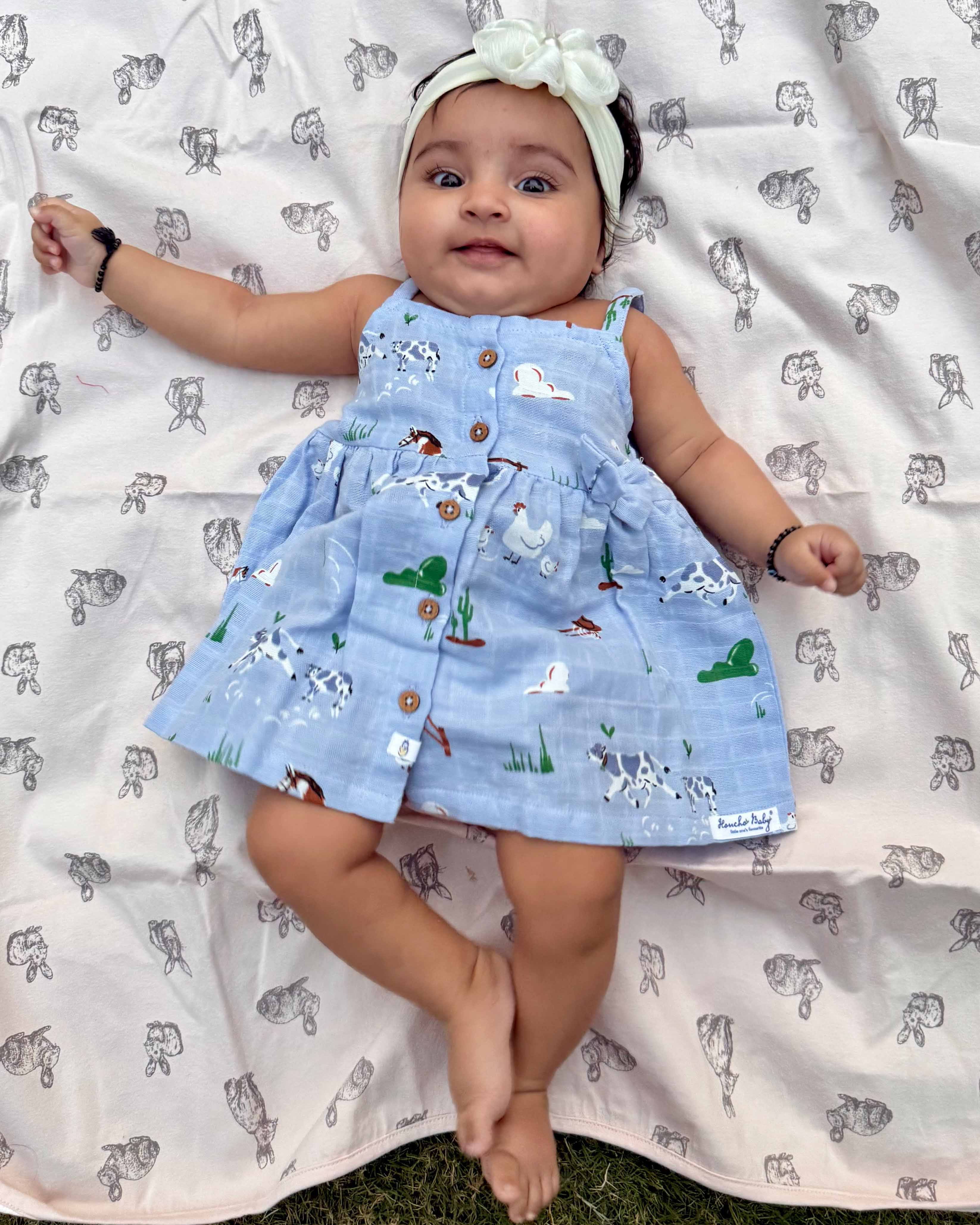 Barnyard Buddies - Sleeveless Muslin Cotton Frock with Bow (0m to 4years)