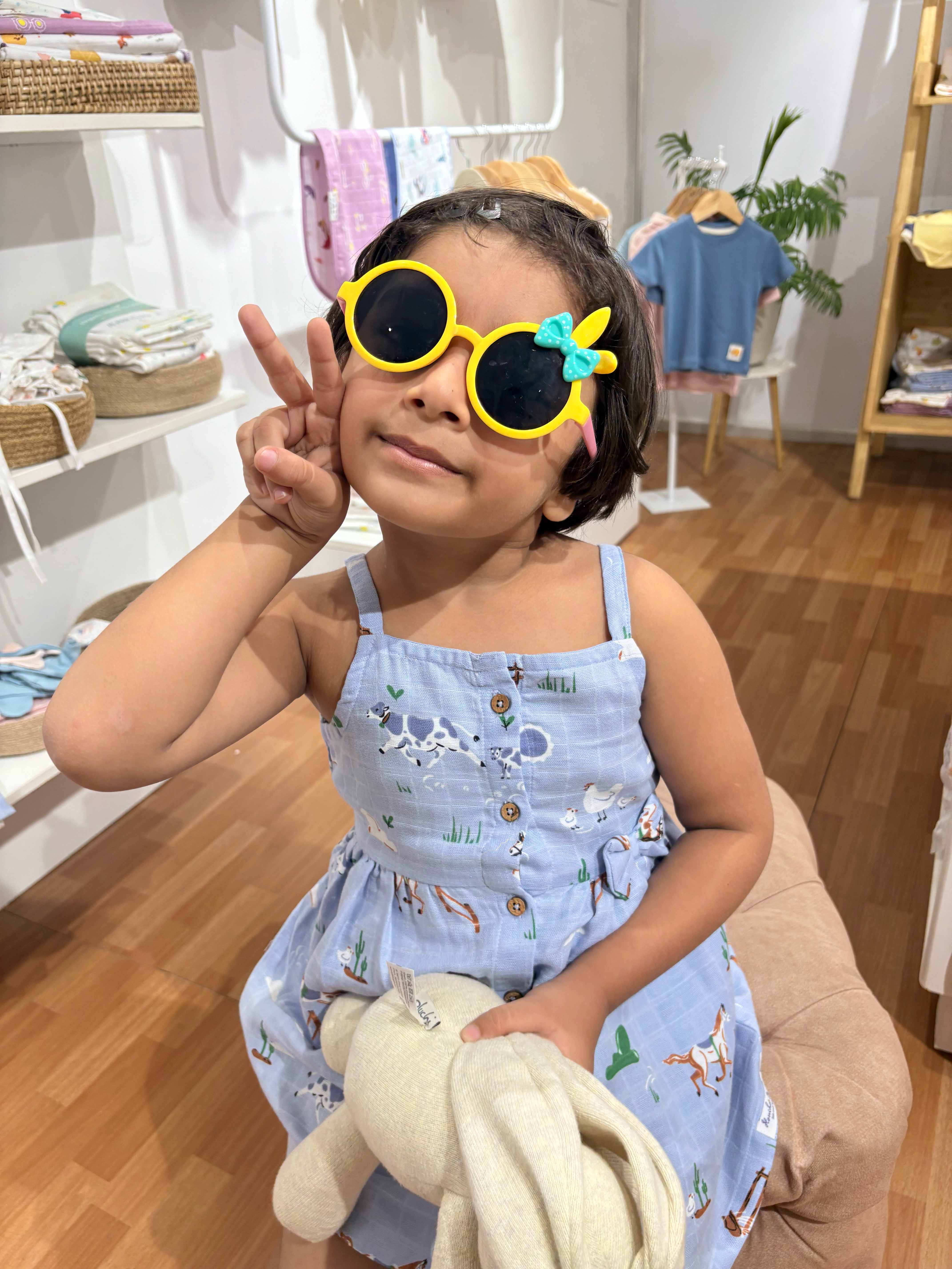 Barnyard Buddies - Sleeveless Muslin Cotton Frock with Bow (0m to 4years)