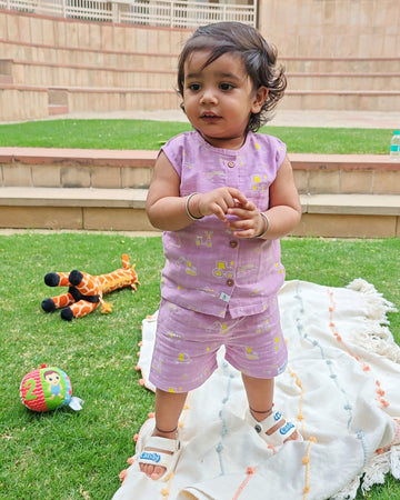 Busy Little Wheels - Muslin Unisex Sleeveless top & Shorts (0 - 4years) NEW