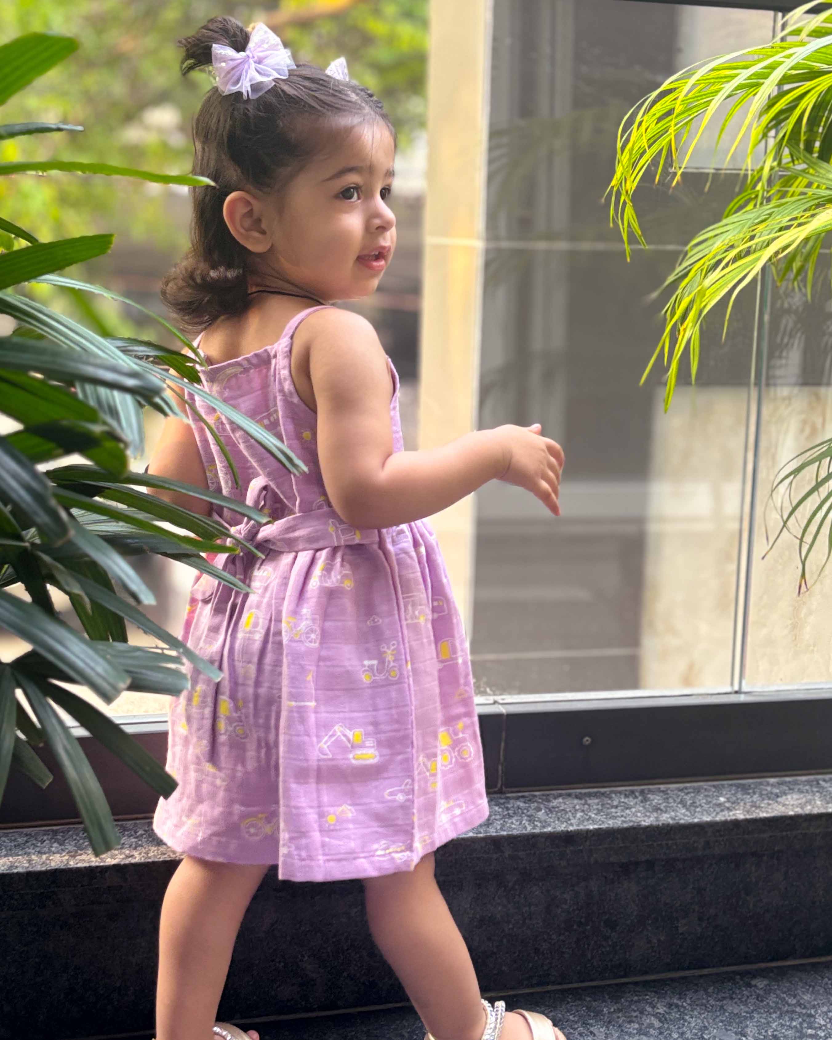 Busy Little Wheels - Sleeveless Muslin Cotton Frock with Bow (0m to 4years)