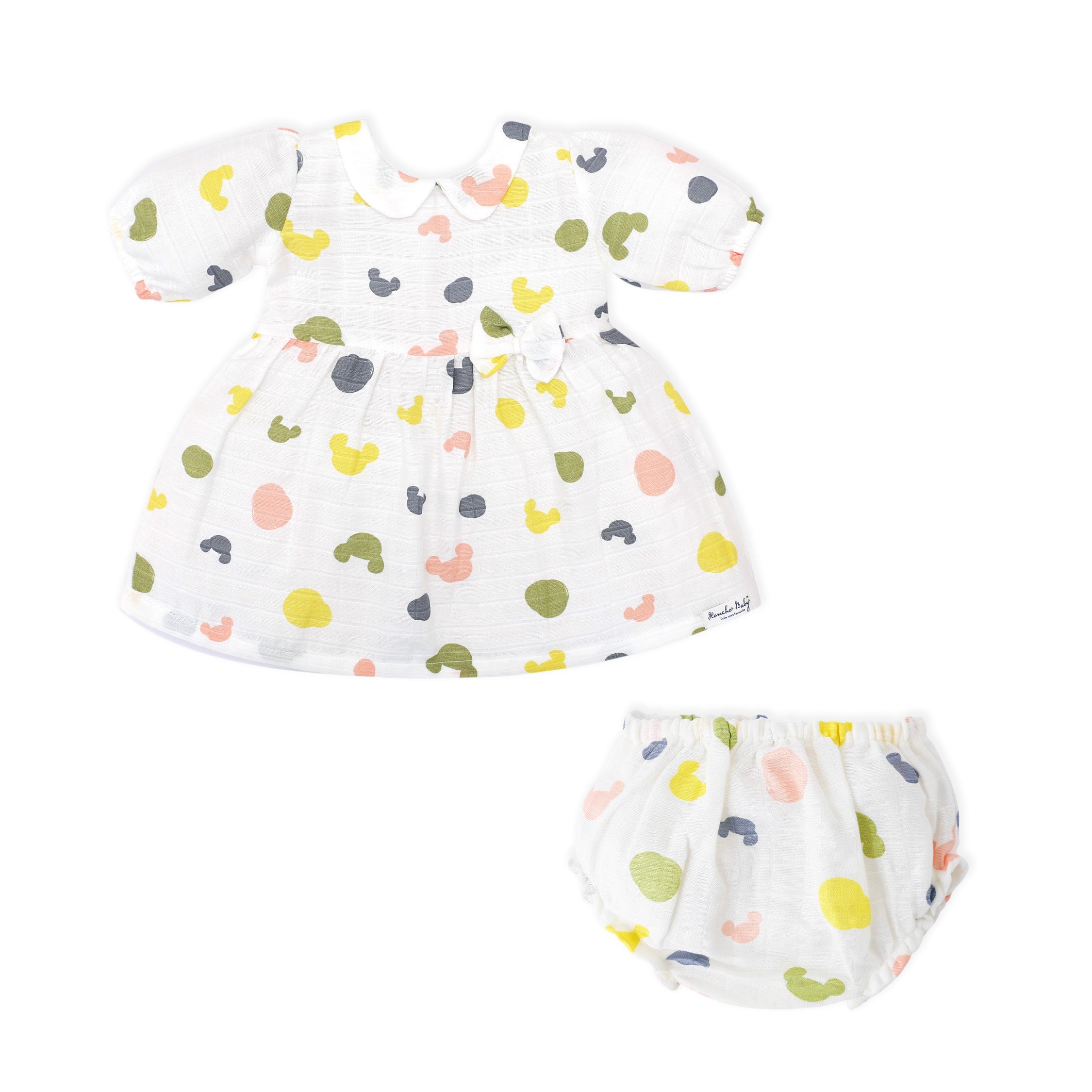 Candy Cloud Dots - Half Sleeve Puff Muslin Cotton Frock with Bloomers (0m to 5 years) NEW