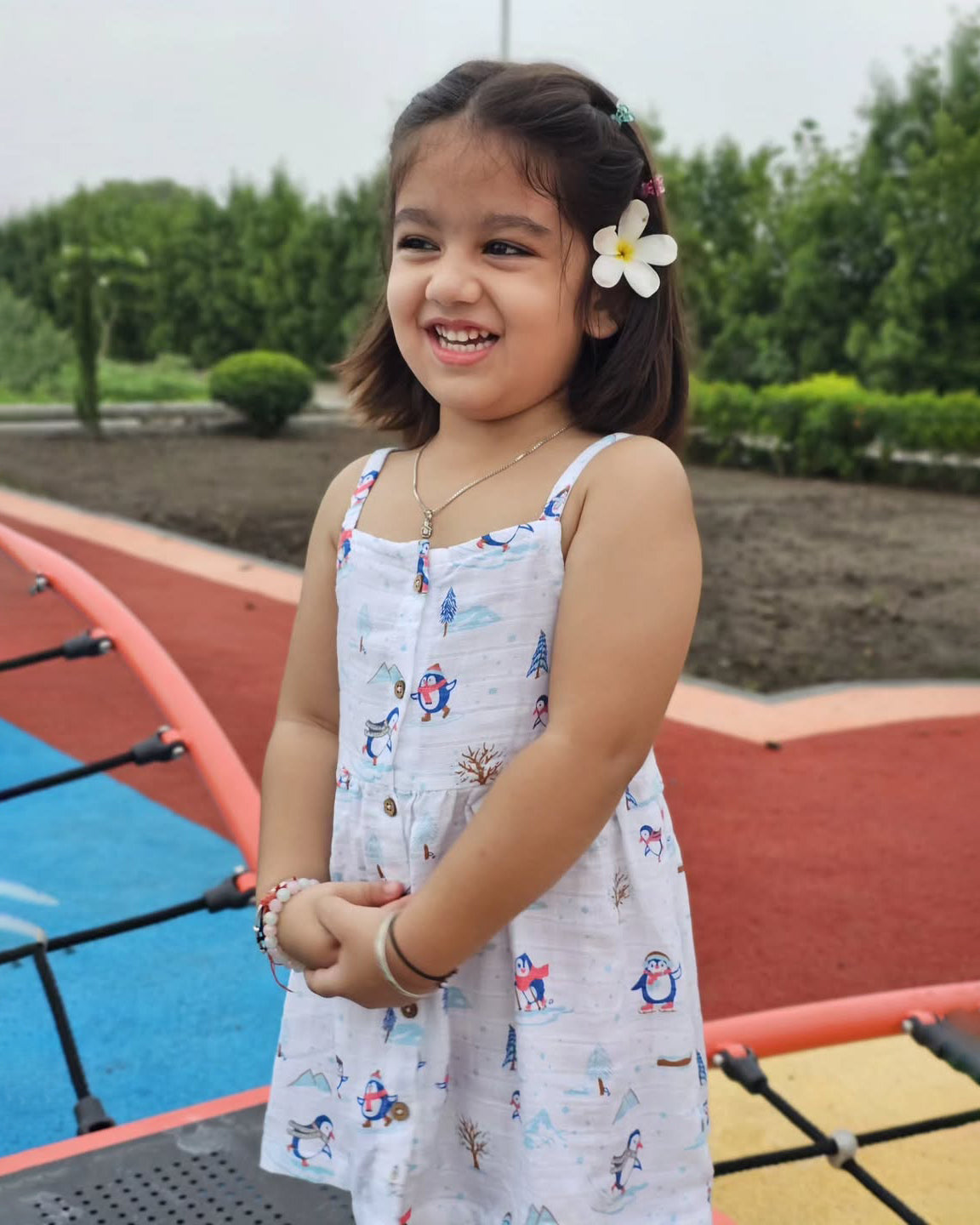 Penguin Wonderland - Sleeveless Muslin Cotton Frock with Bow (0m to 4years)