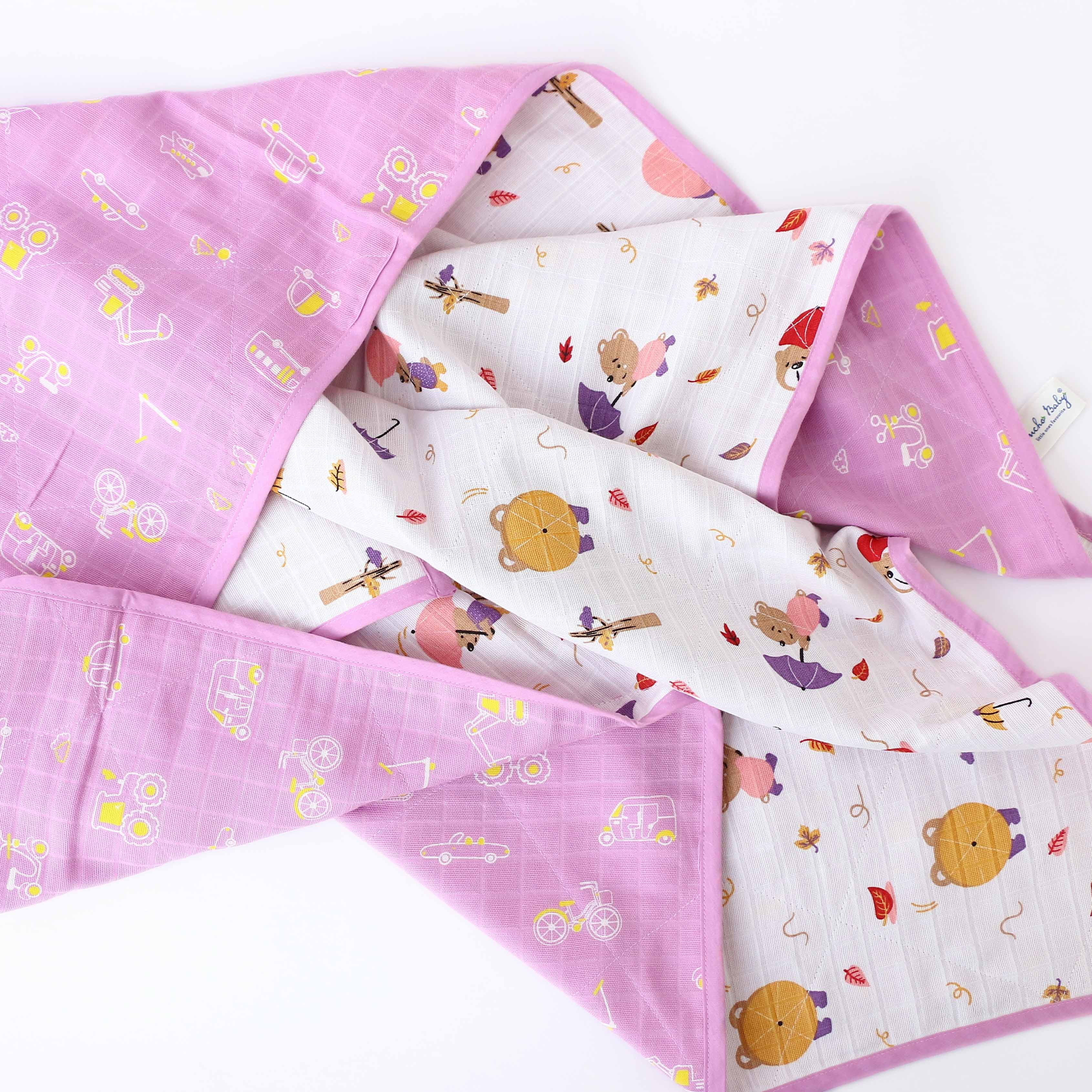 Busy Little Wheels & Teddy - Reversible Blanket/Quilt