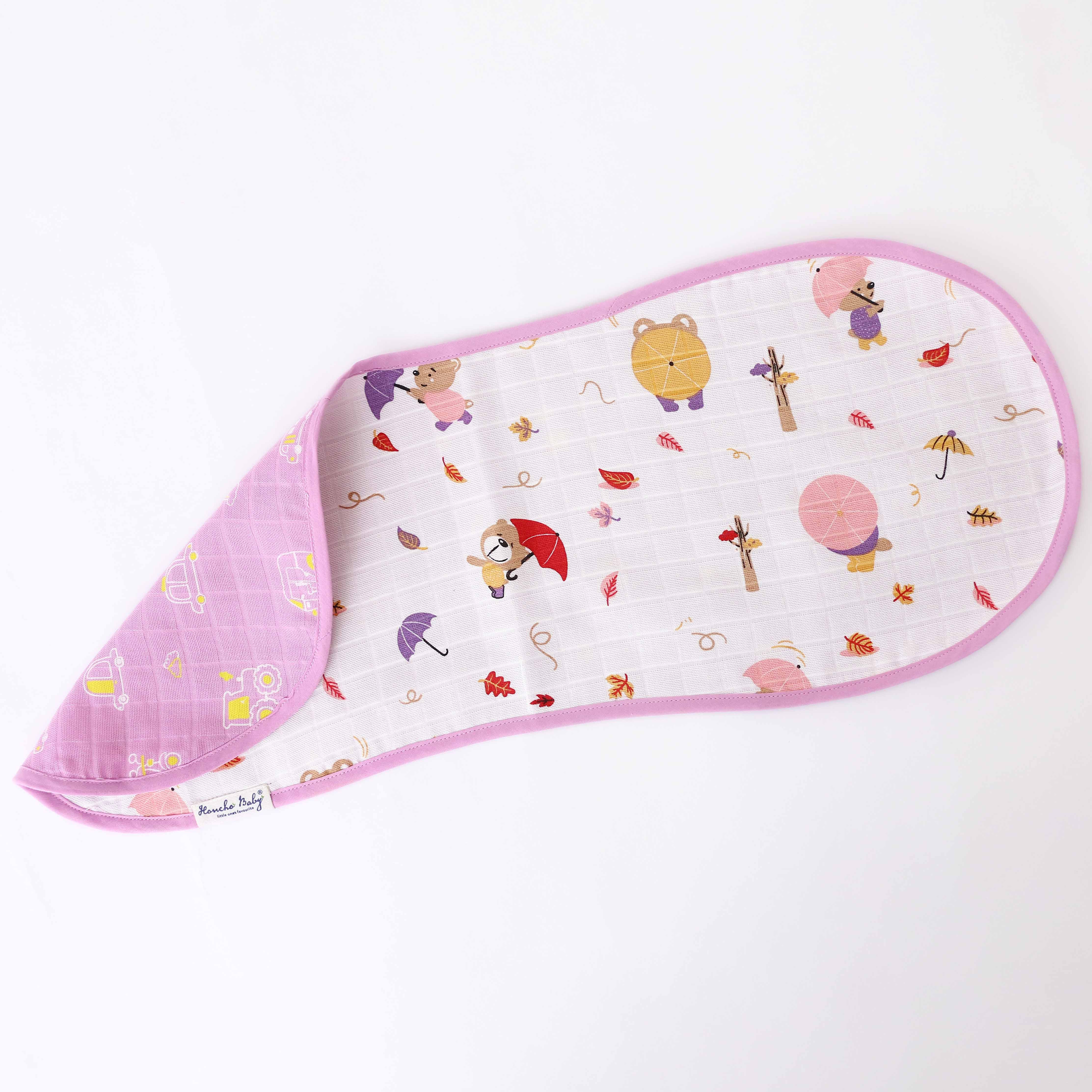 Busy Little Wheels & Teddy - Muslin Reversible Burp Cloth