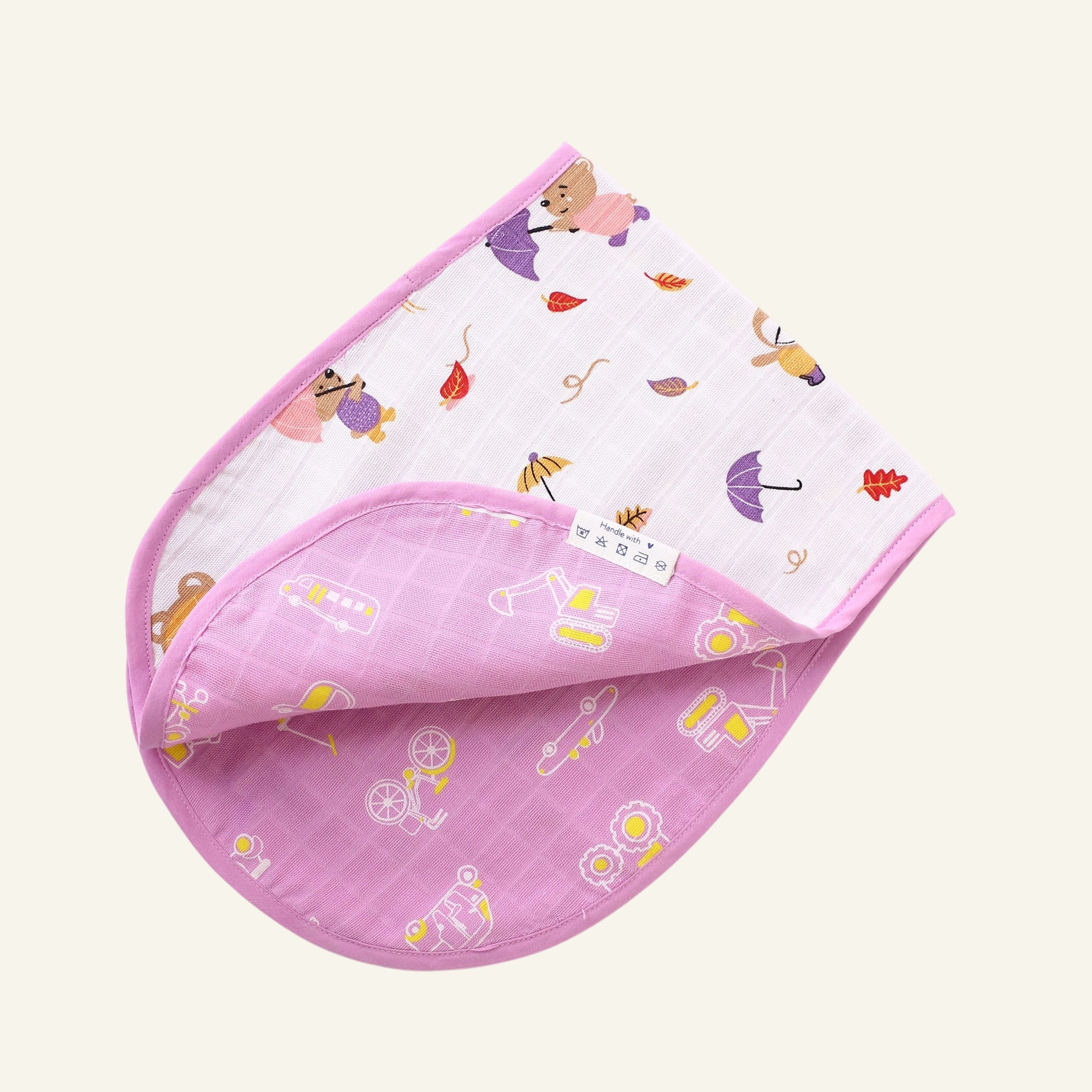 Busy Little Wheels & Teddy - Muslin Reversible Burp Cloth