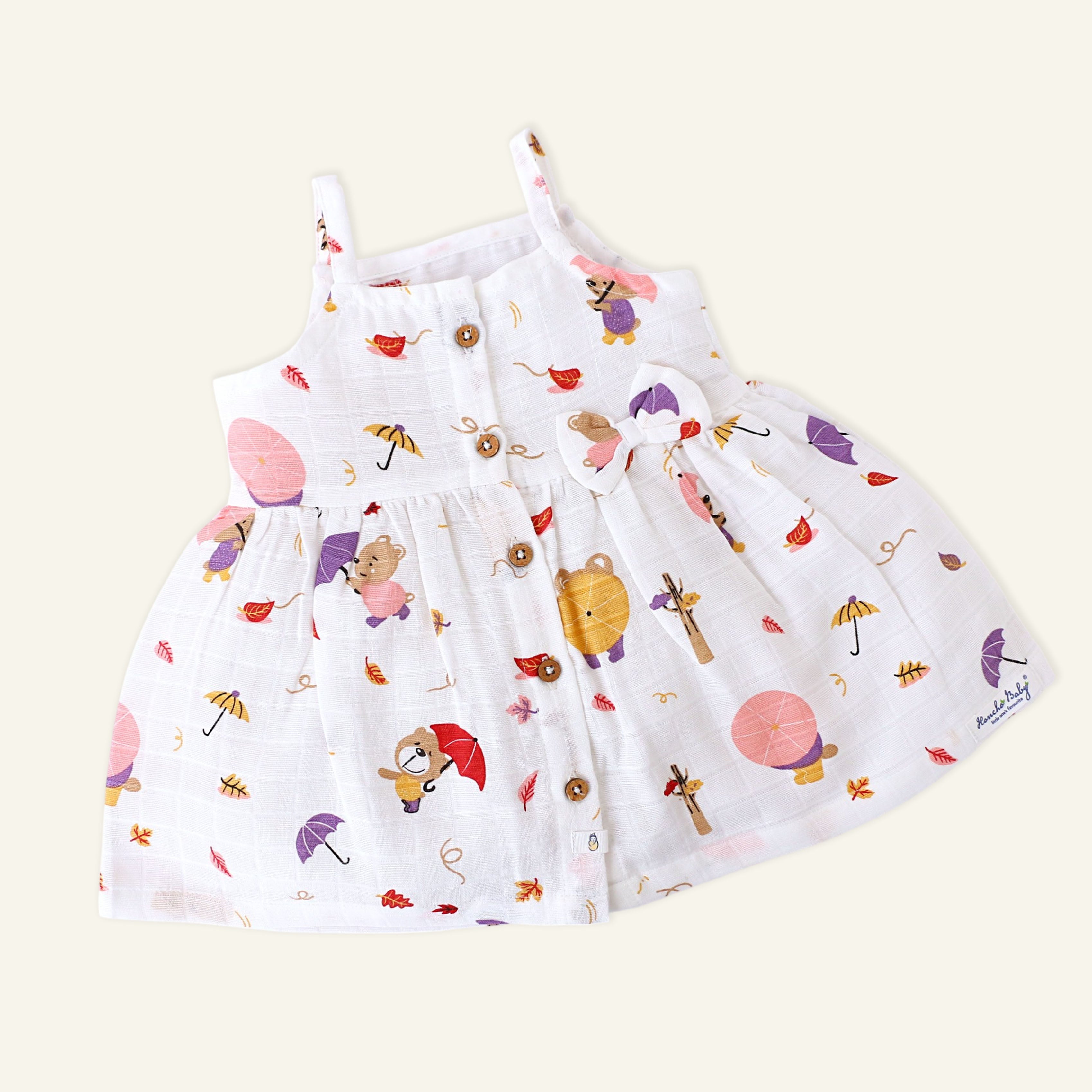 Teddy's Windy Walk - Sleeveless Muslin Cotton Frock with Bow (0m to 4years)