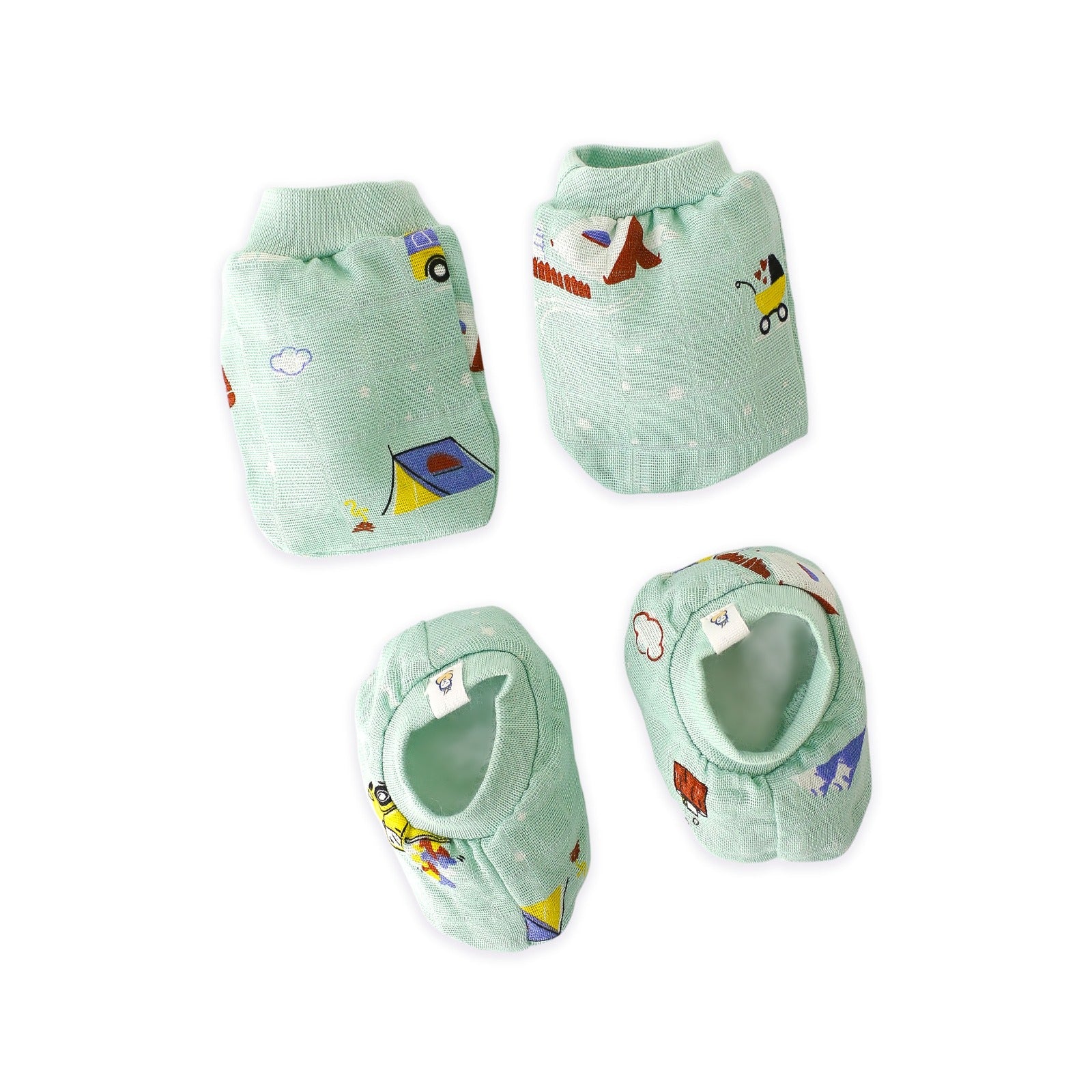 Baby Mittens and Booties 3 Pack Set ( 0 - 4 months ) 100% Cotton (Little Adventure Combo) NEW