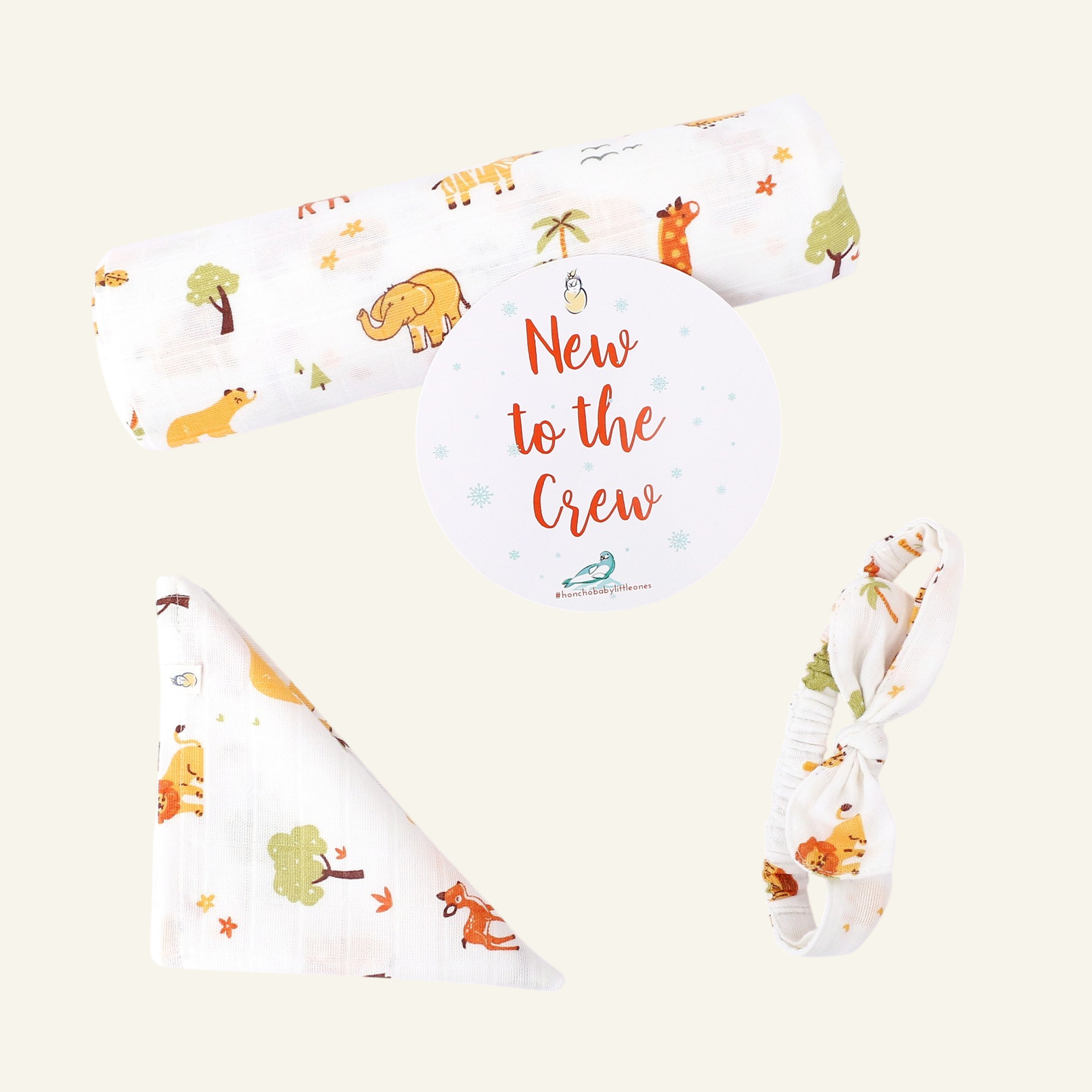 Tiny Jungle Adventures - Organic Cotton (double layer) Baby Muslin Swaddle Set - 100 X 100 cms
