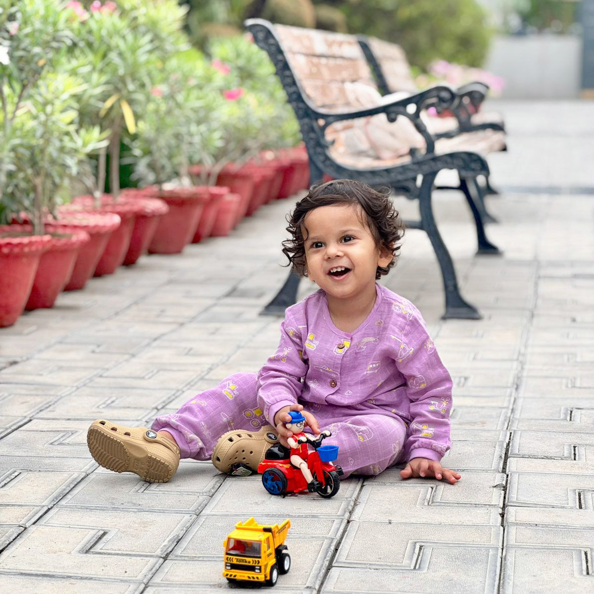 Busy Little Wheels - Unisex Full Sleeve and Pant set  (0M - 4years)