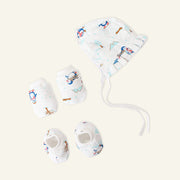 Baby Cap, Mittens and booties Set - Penguin Wonderland (0 - 3 months)