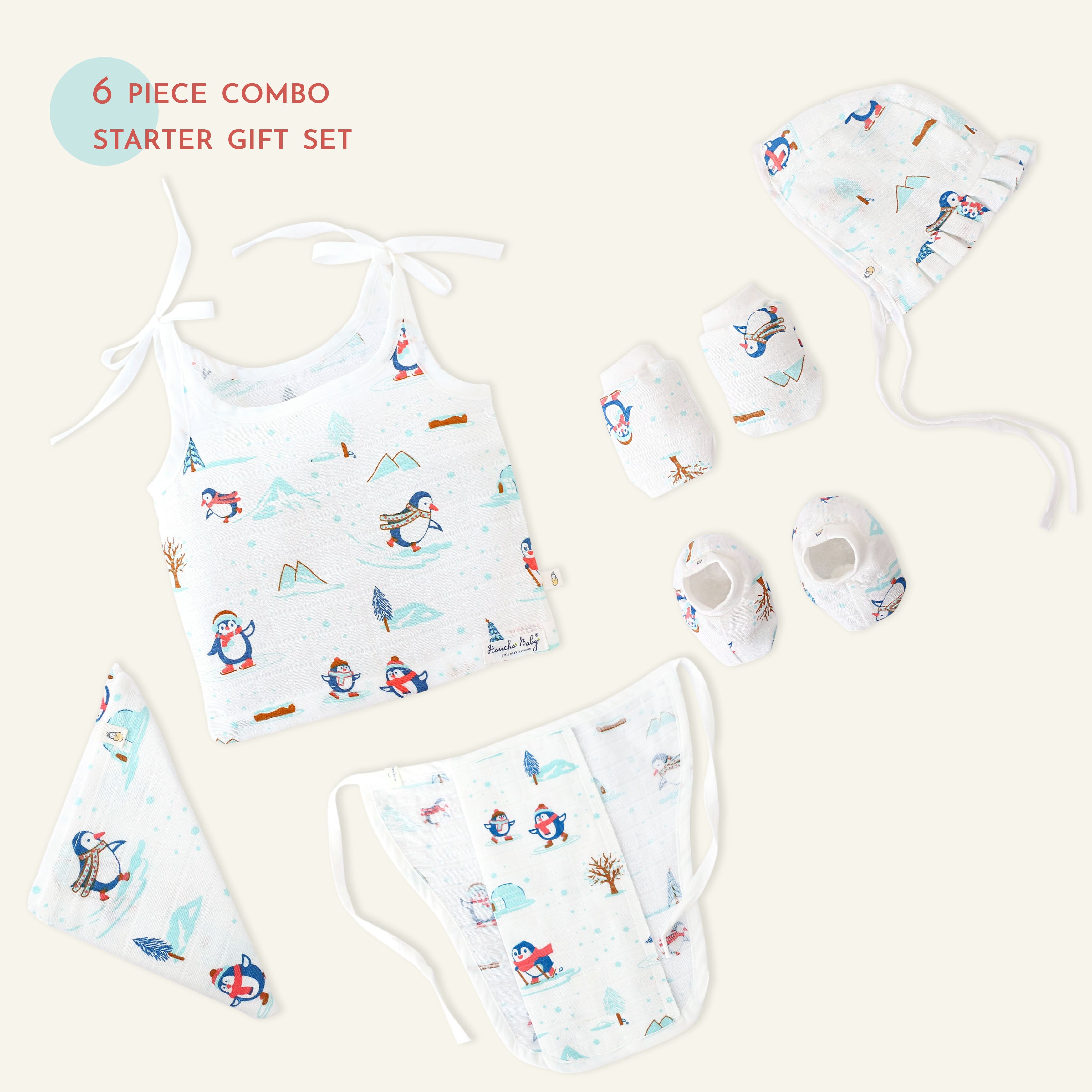 Baby essential Starter gift Kit - 6 piece set - Penguin Wonderland