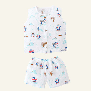 Penguin Wonderland - Muslin Unisex Sleeveless top & Shorts (0 - 4years) NEW