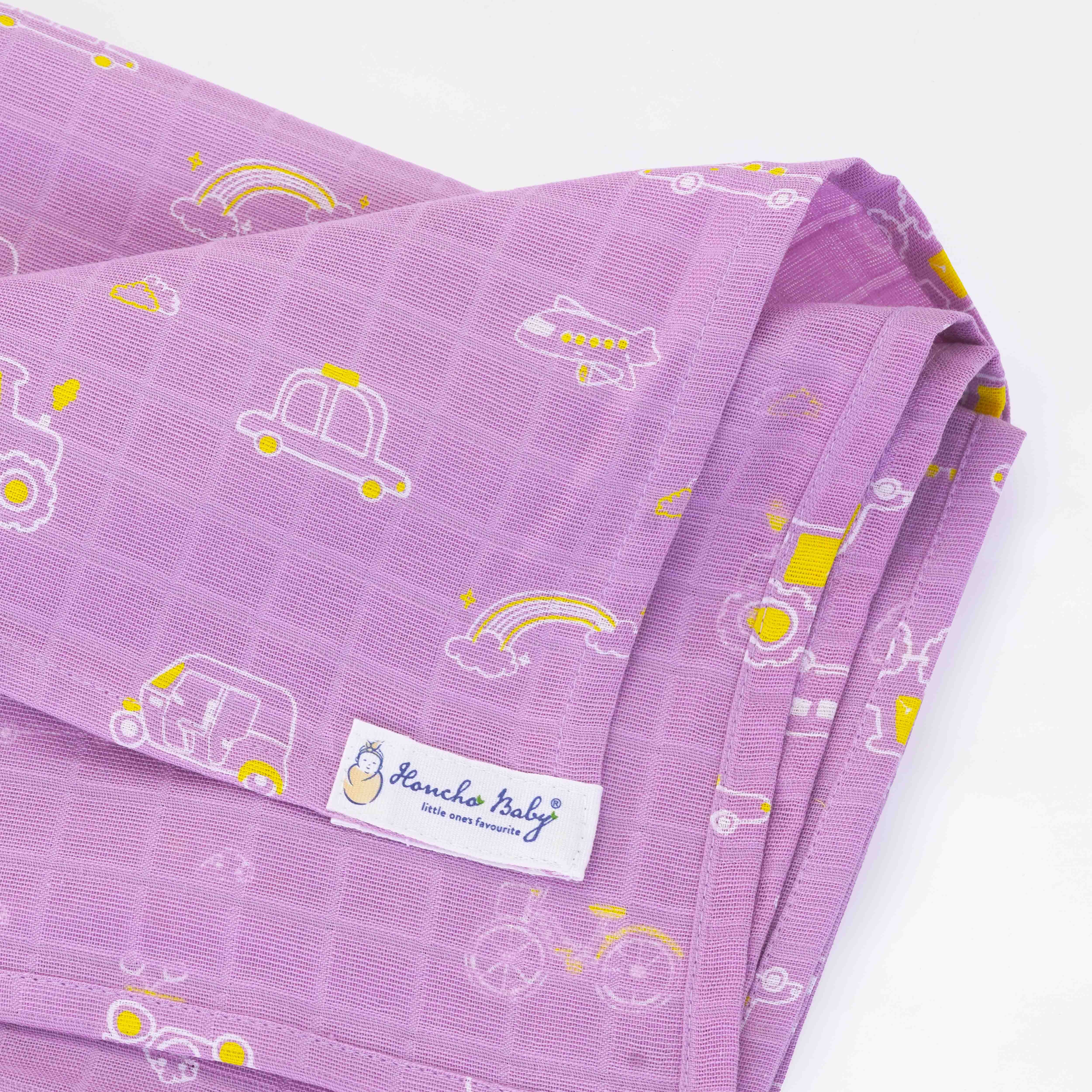 Busy Little Wheels - Organic Cotton (double layer) Baby Muslin Swaddle Set - 100 X 100 cms