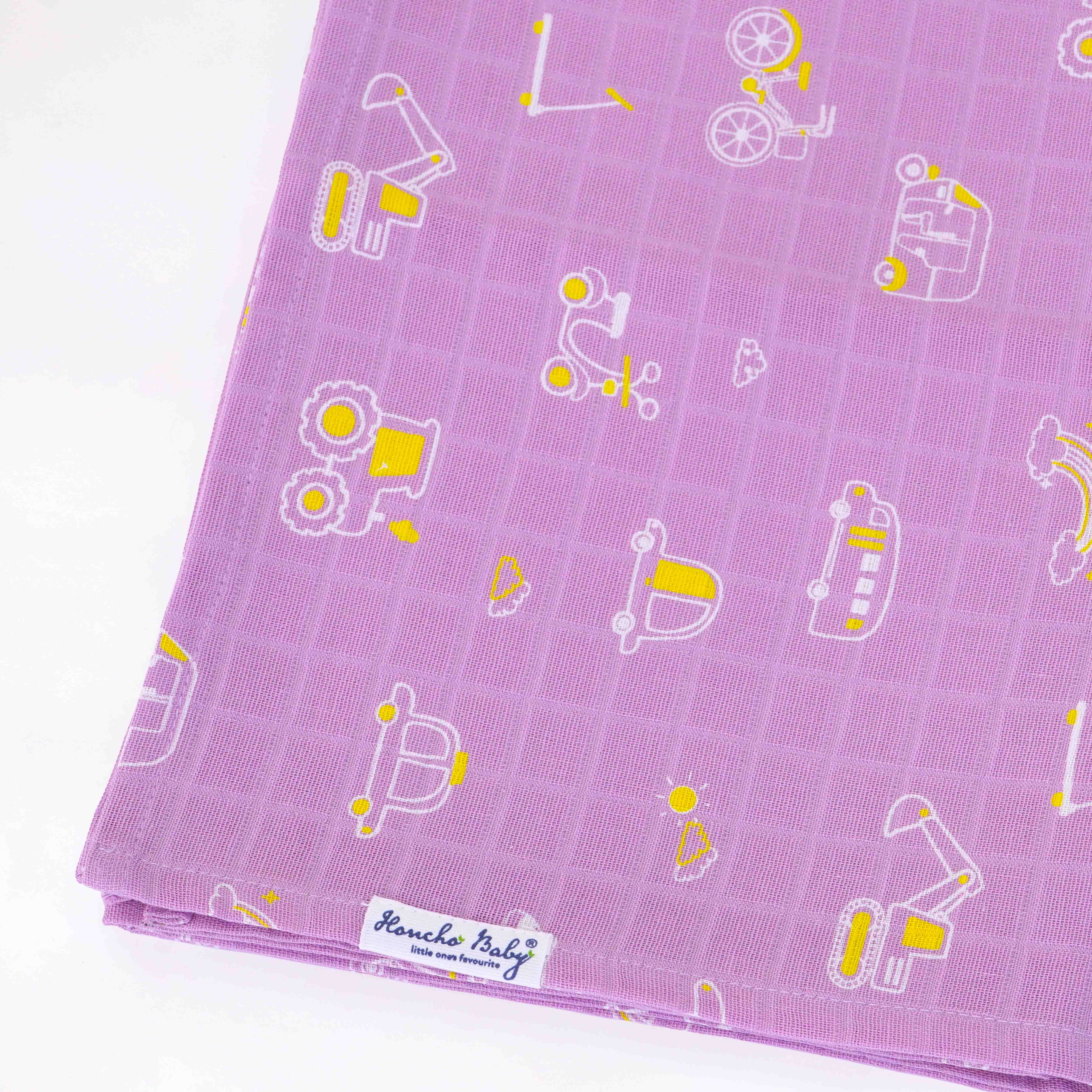 Busy Little Wheels - Muslin 100% Cotton Baby Towel (65 X 90 cms) 1 pack
