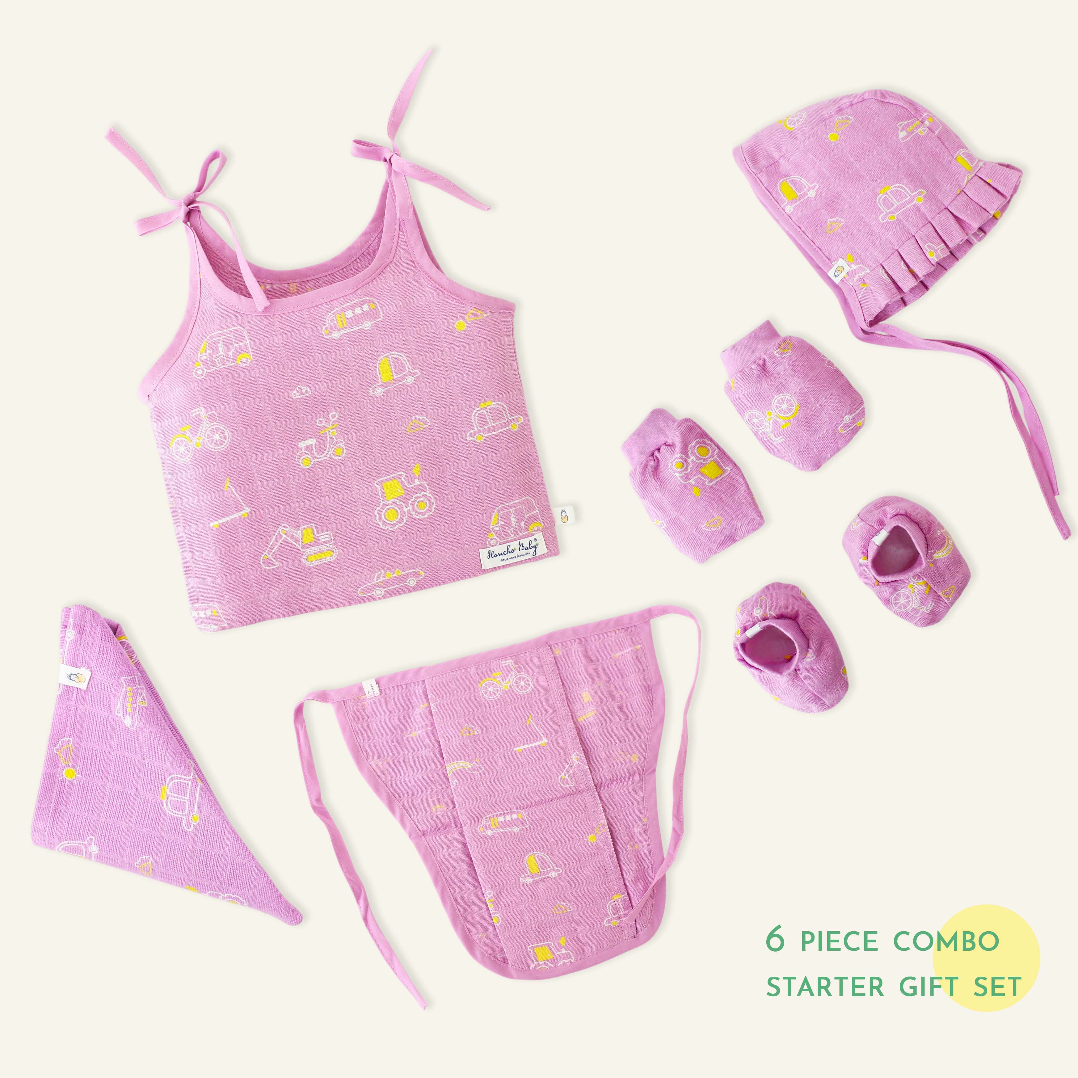 Baby essential Starter gift Kit - 6 piece set - Busy Little Wheels