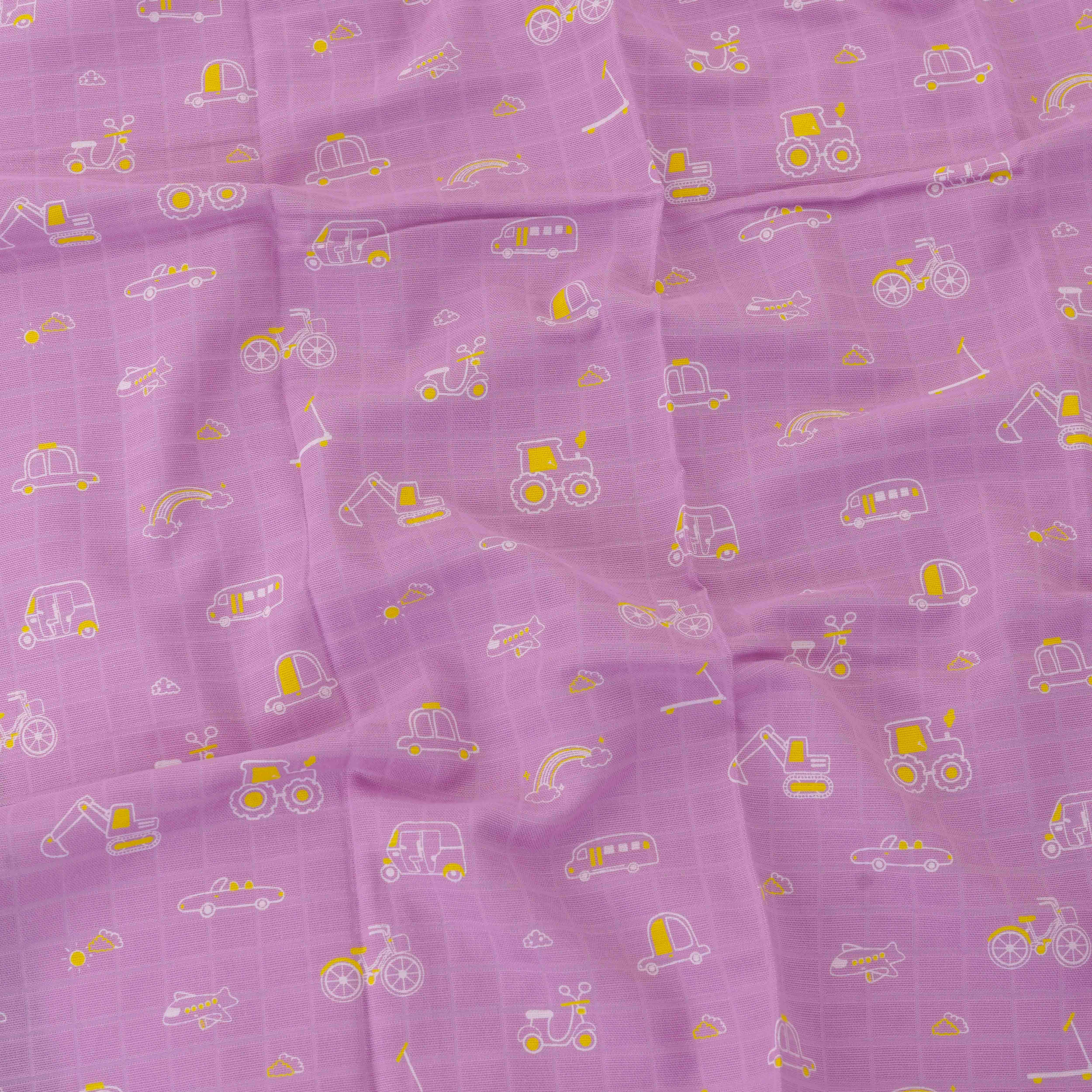 Busy Little Wheels - Muslin 100% Cotton Baby Towel (65 X 90 cms) 1 pack