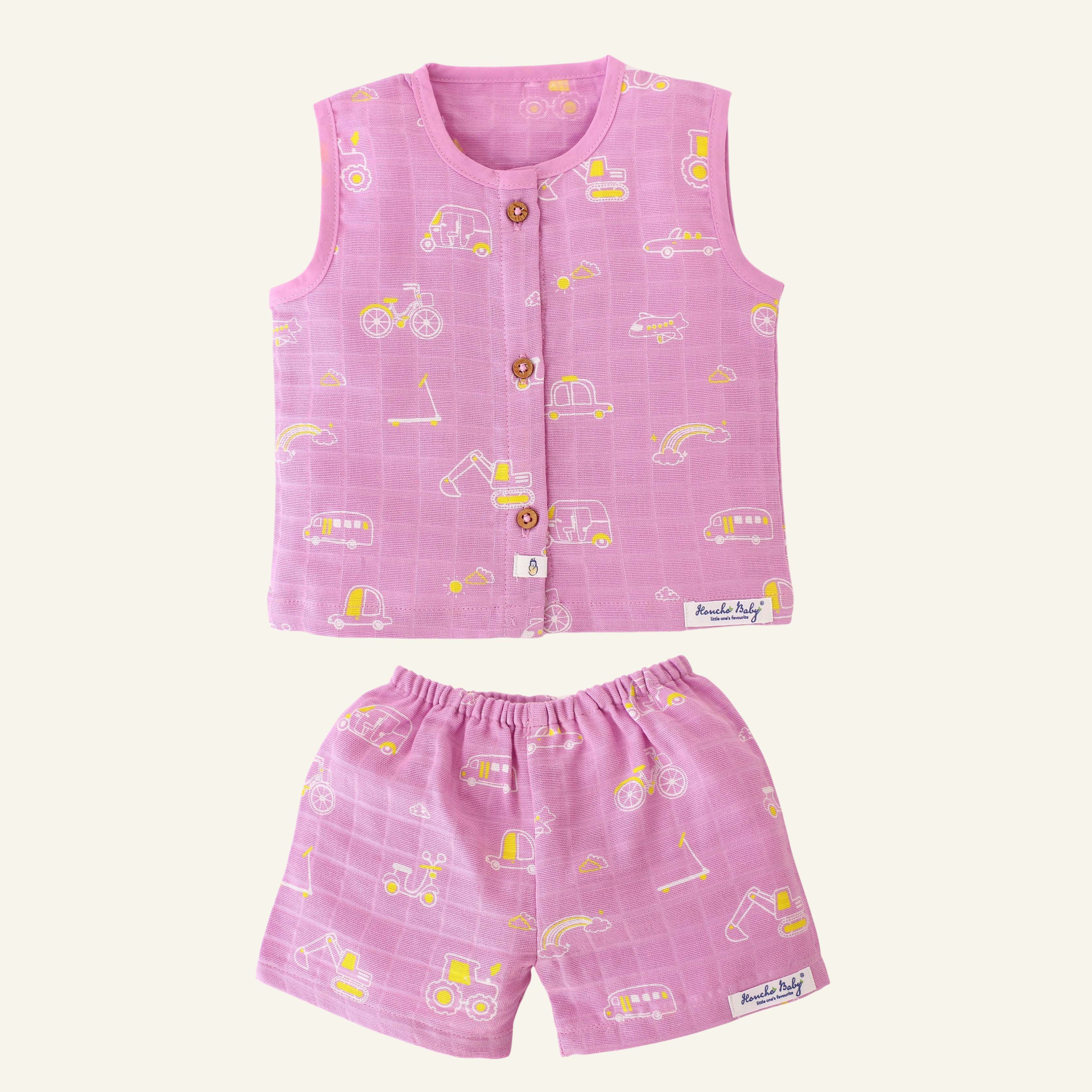 Busy Little Wheels - Muslin Unisex Sleeveless top & Shorts (0 - 4years) NEW