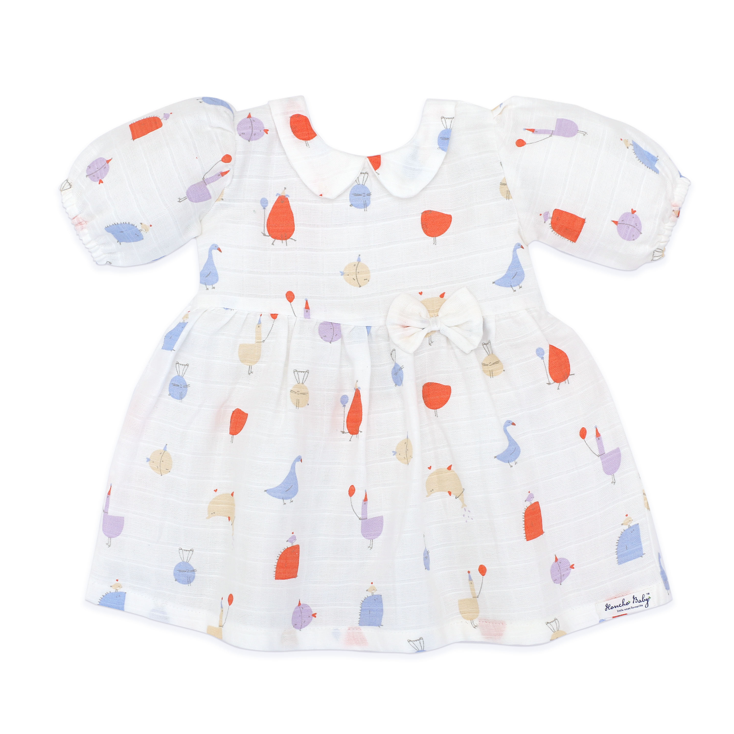 Magic Doodles - Half Sleeve Puff Muslin Cotton Frock with Bow (0m to 5 years) NEW