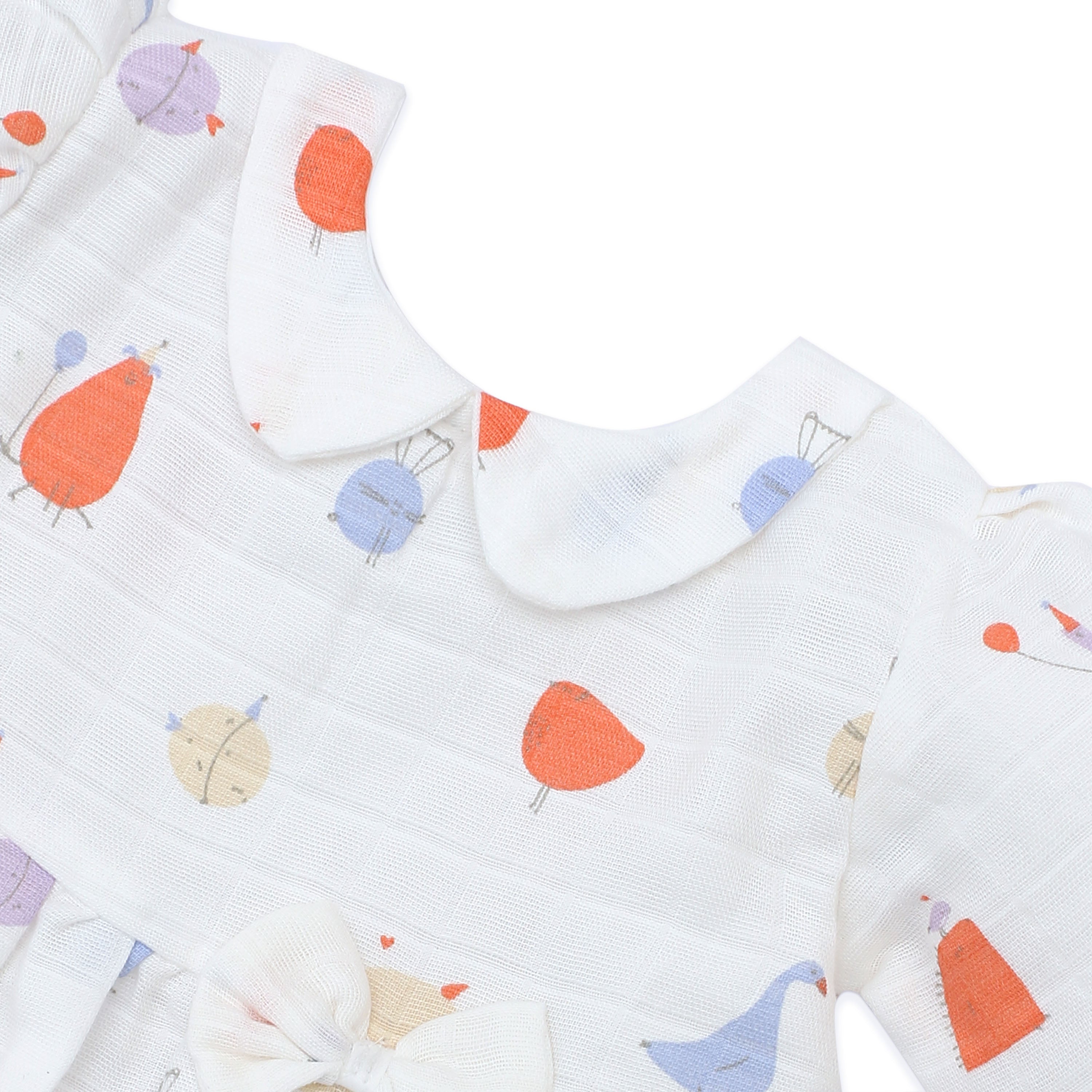 Magic Doodles - Half Sleeve Puff Muslin Cotton Frock with Bow (0m to 5 years) NEW