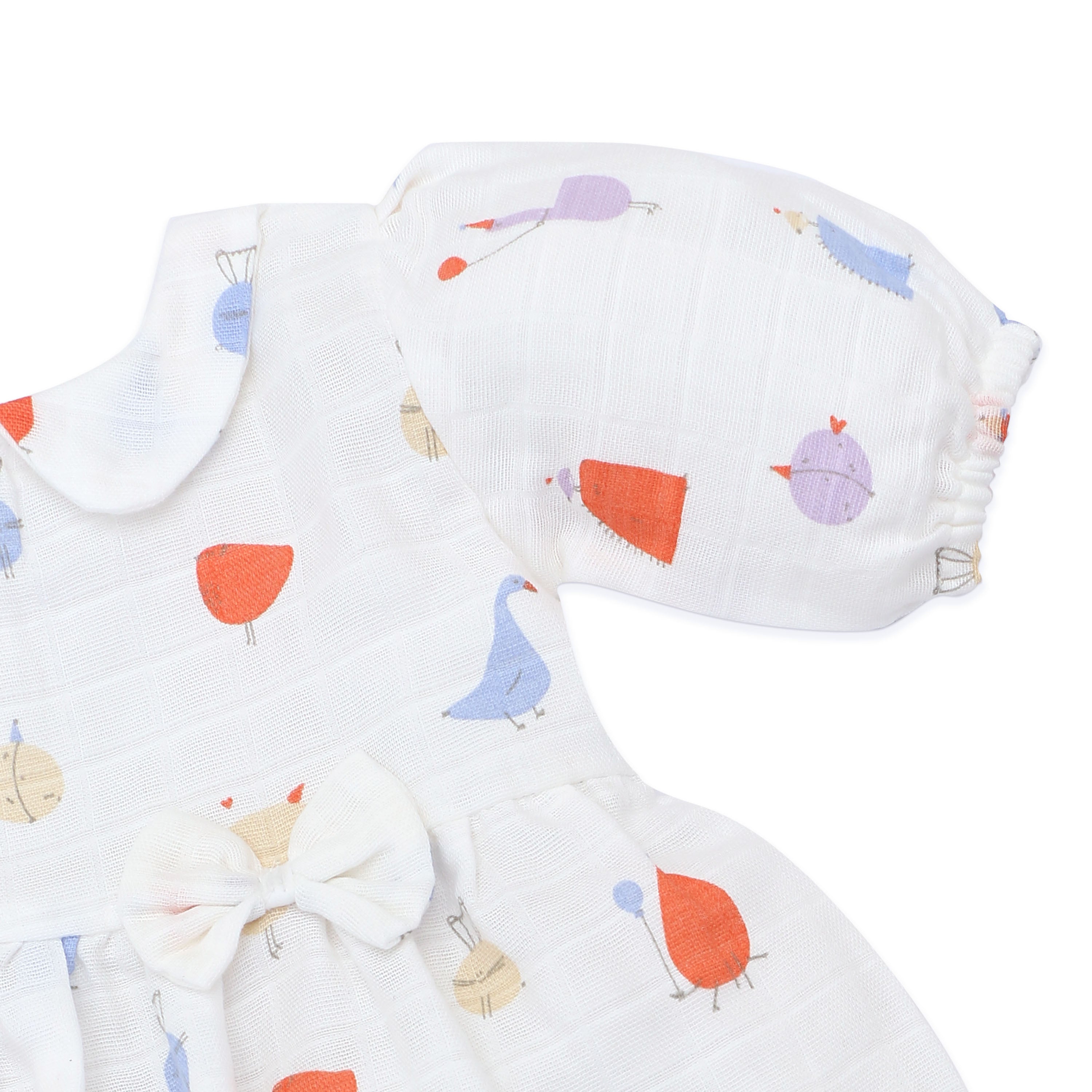 Magic Doodles - Half Sleeve Puff Muslin Cotton Frock with Bow (0m to 5 years) NEW