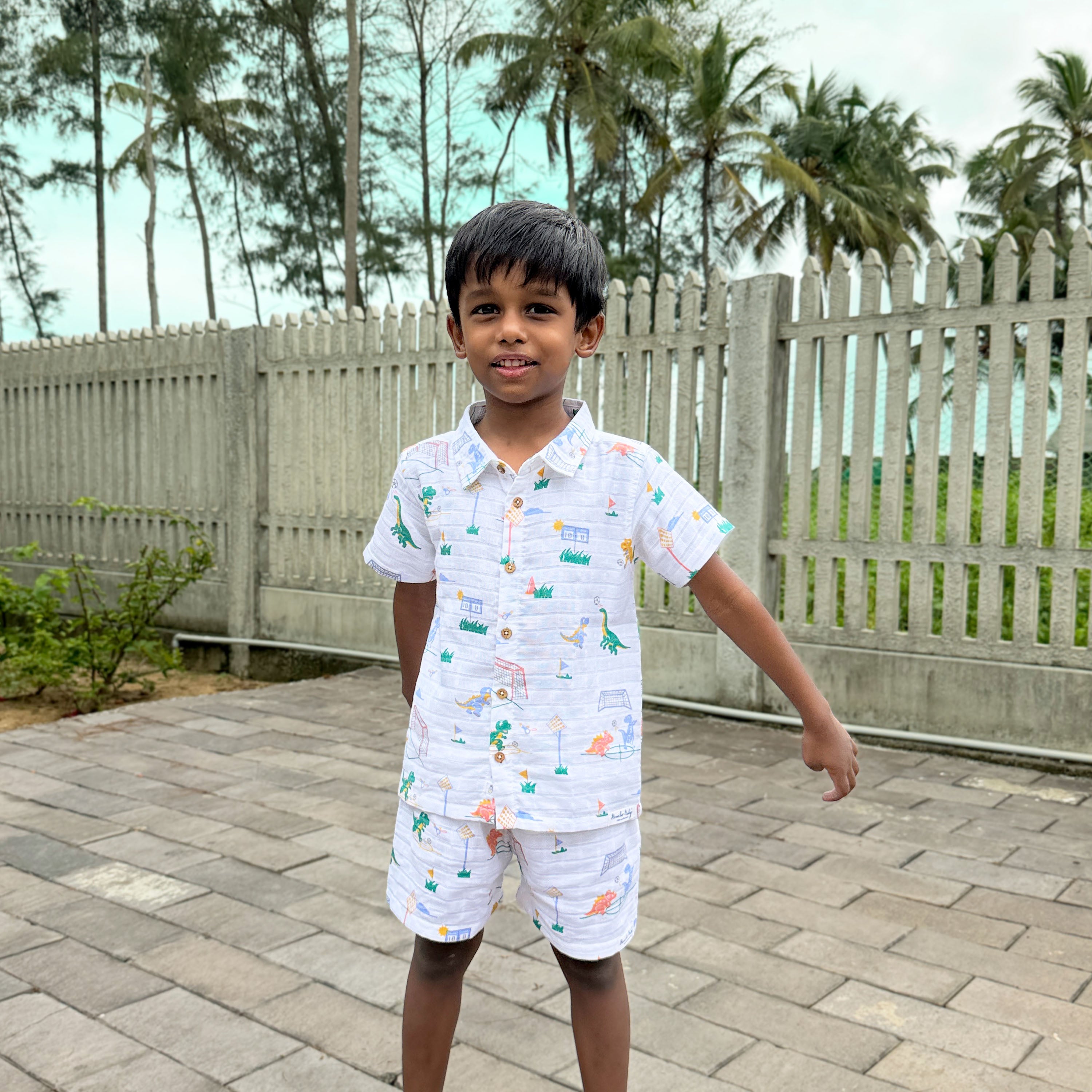 Muslin Half Sleeve Top & Shorts Set (0M – 5Y) Dino & Football