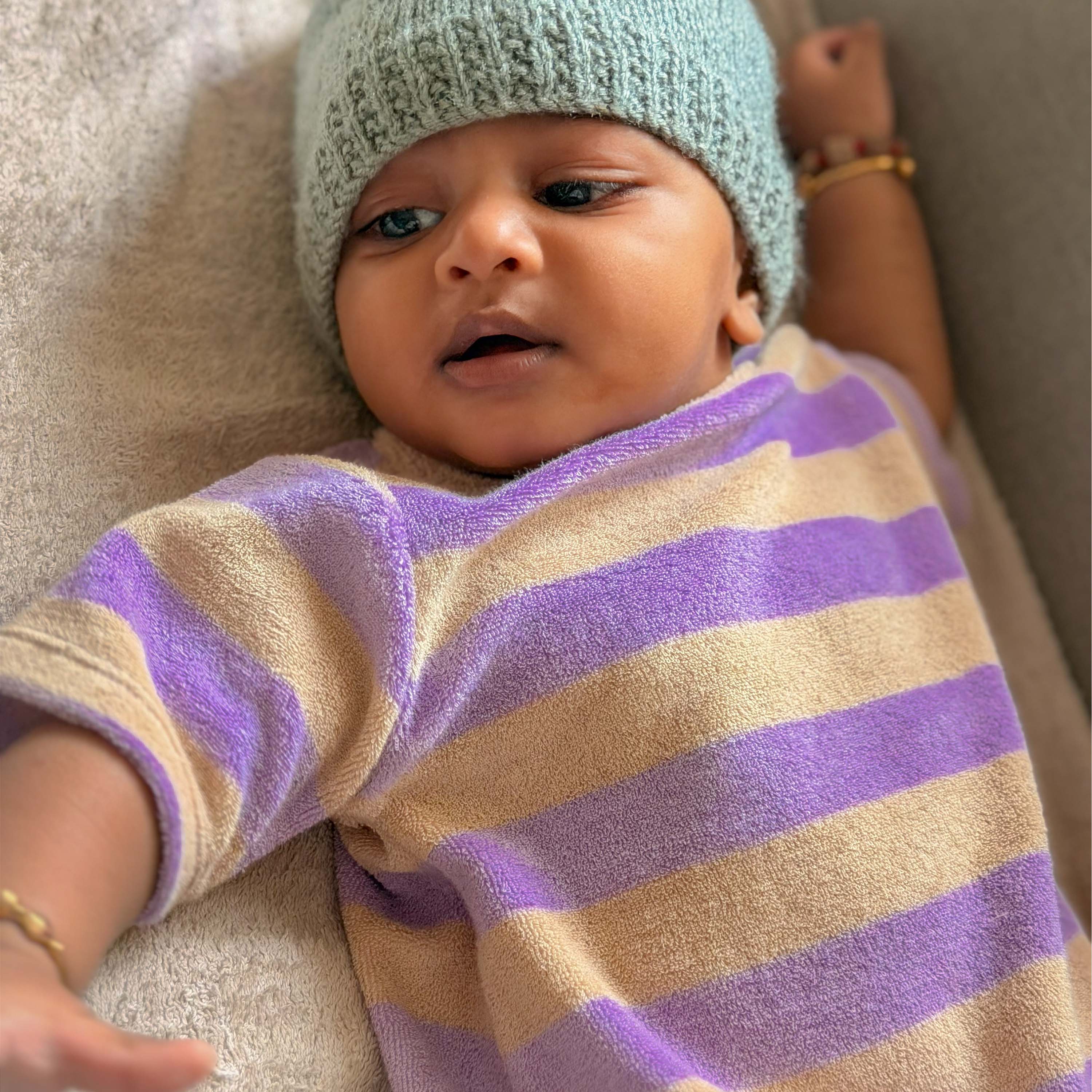 Terry Romper for Baby - Purple Rugby Style Romper | 6-24 Months