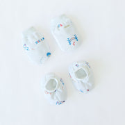 Baby Mittens and Booties  Set ( 0 - 4 months ) 100% Cotton - Tiny Travellers