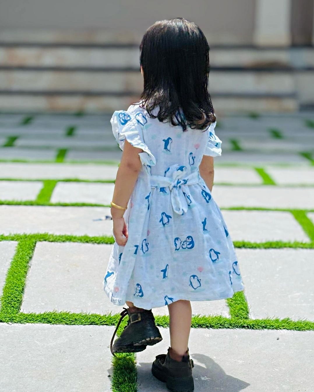 Happy Waddling Penguins - Muslin 100% Cotton Frock (0 to 4years )