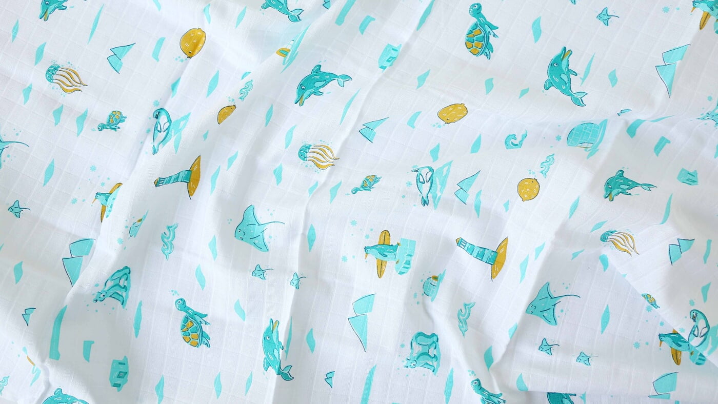 Iceberg Buddies - Organic Cotton (double layer) Baby Muslin Swaddle Set - 110 X 110 cms