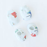 Baby Mittens and Booties  Set ( 0 - 4 months ) 100% Cotton - Dino Safari