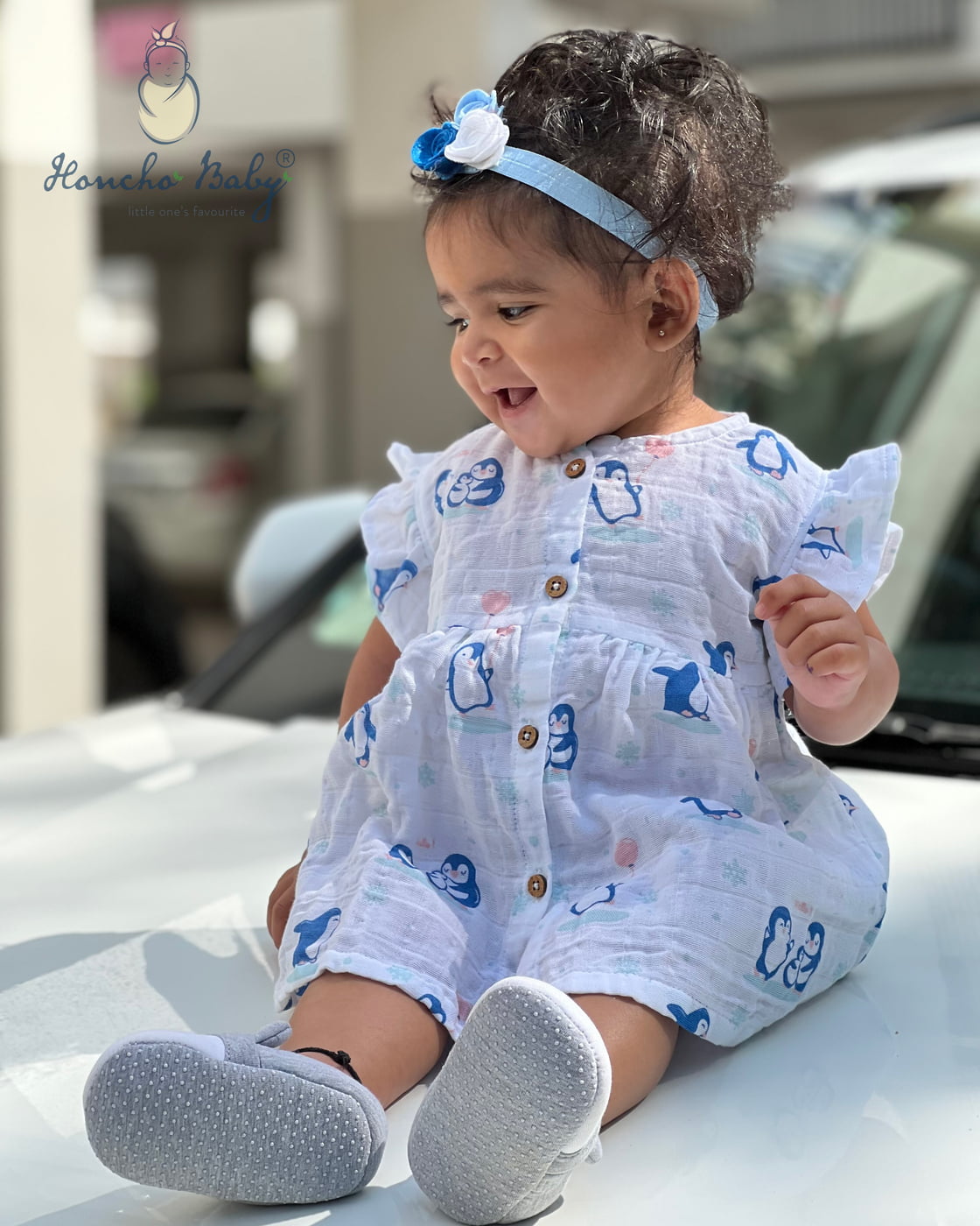 Happy Waddling Penguins - Muslin 100% Cotton Frock (0 to 4years )